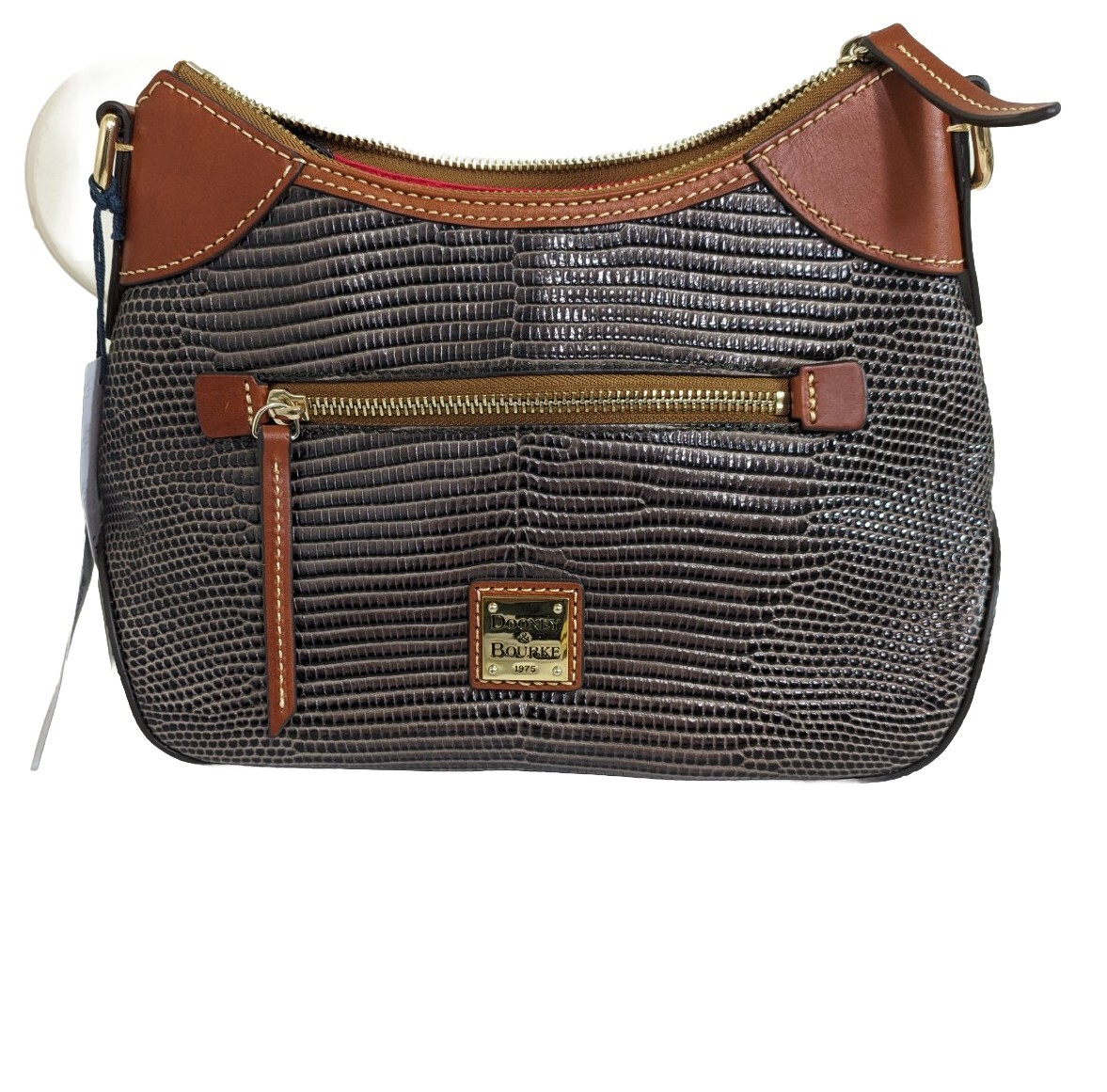 Dooney & Bourke Embossed Lizard Small Hobo Shoulder Bag Grey NWT