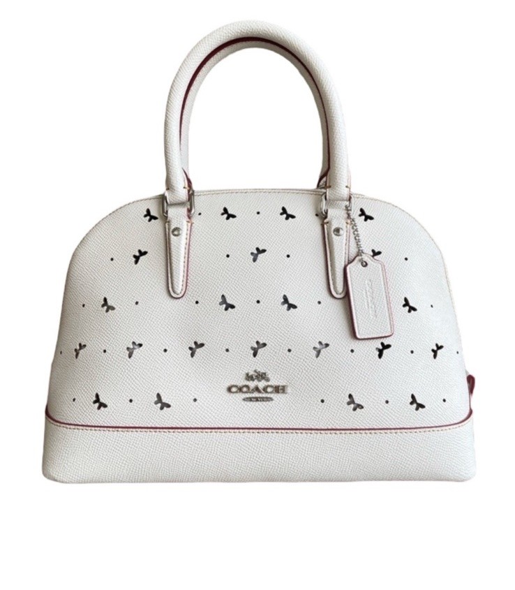 Coach Sierra White Dome Satchel Perforated Butterfly Crossgrain Leather & Strap
