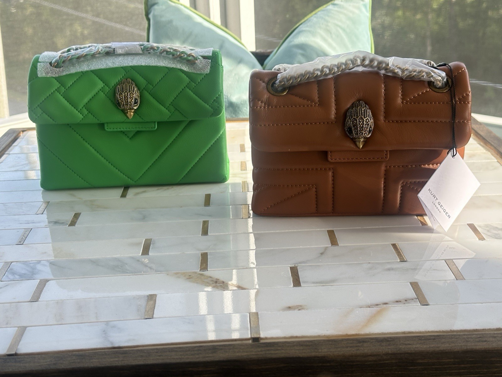 NWT Kurt Geiger Small Kensington Quilted Crossbody Bag Green