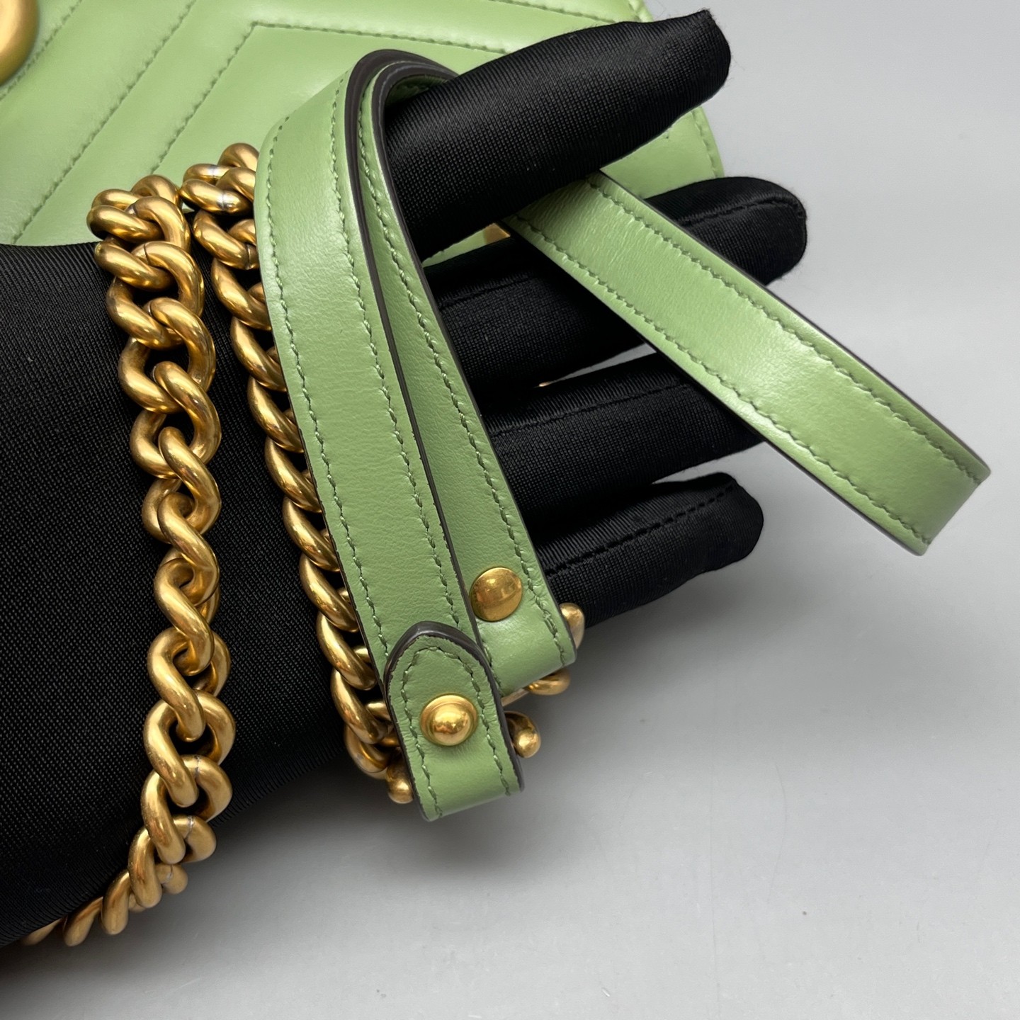 Gucci Chevron Small Gg Marmont Green Calfskin (ws071326b7r)