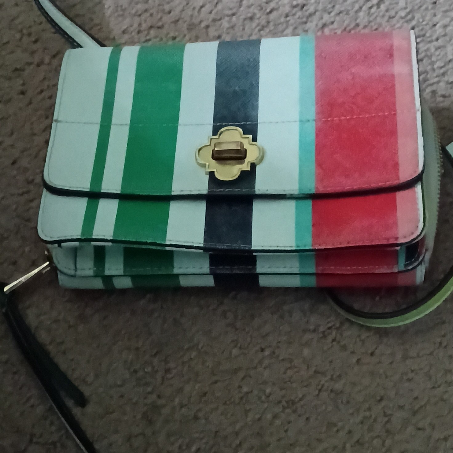 Women’s Small Multicolor Striped Crossbody Bag Gold Hardware Turn-Lock