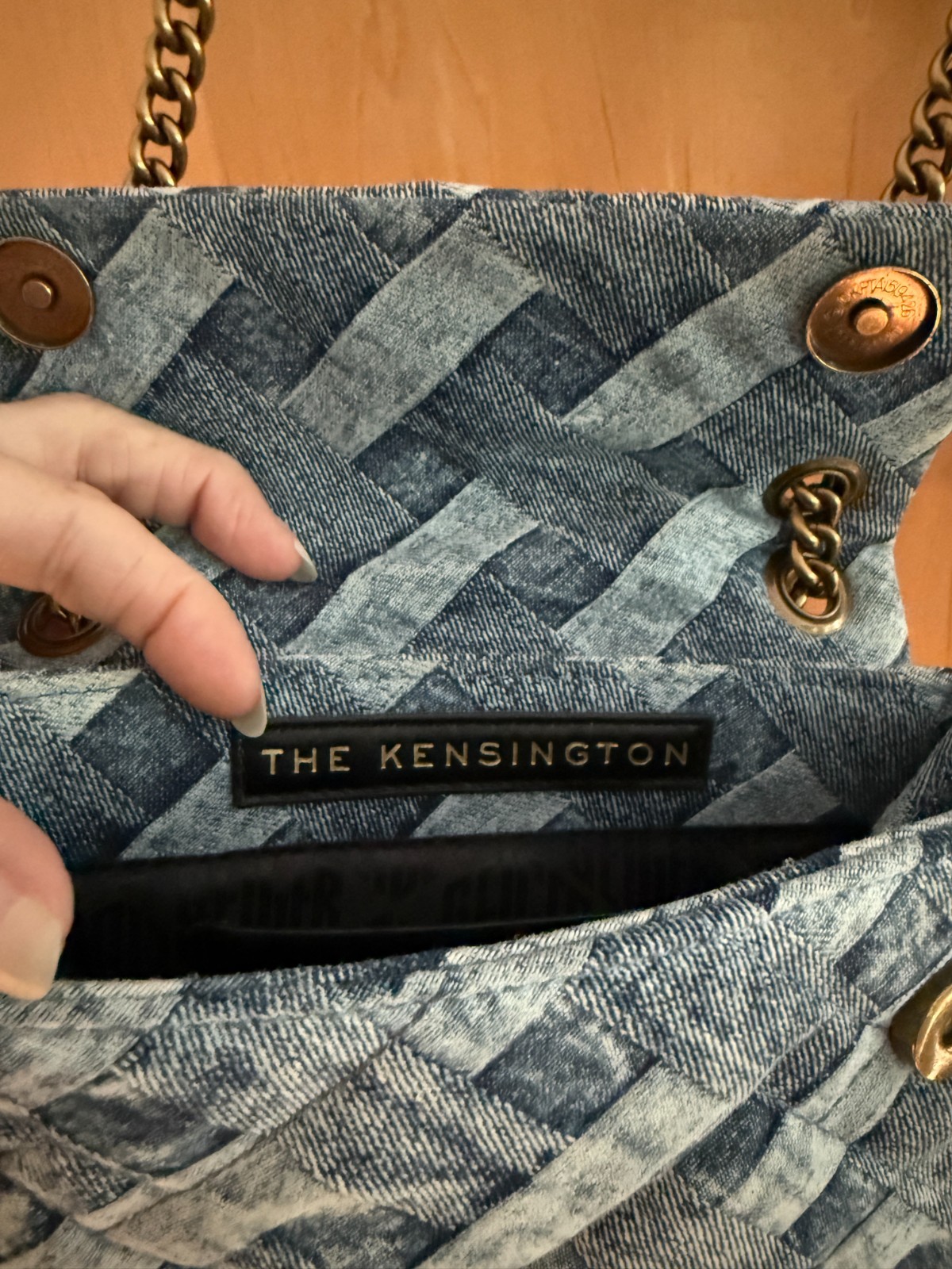 Kurt Geiger MINI Kensington Denim Crossbody Bag Antique Gold