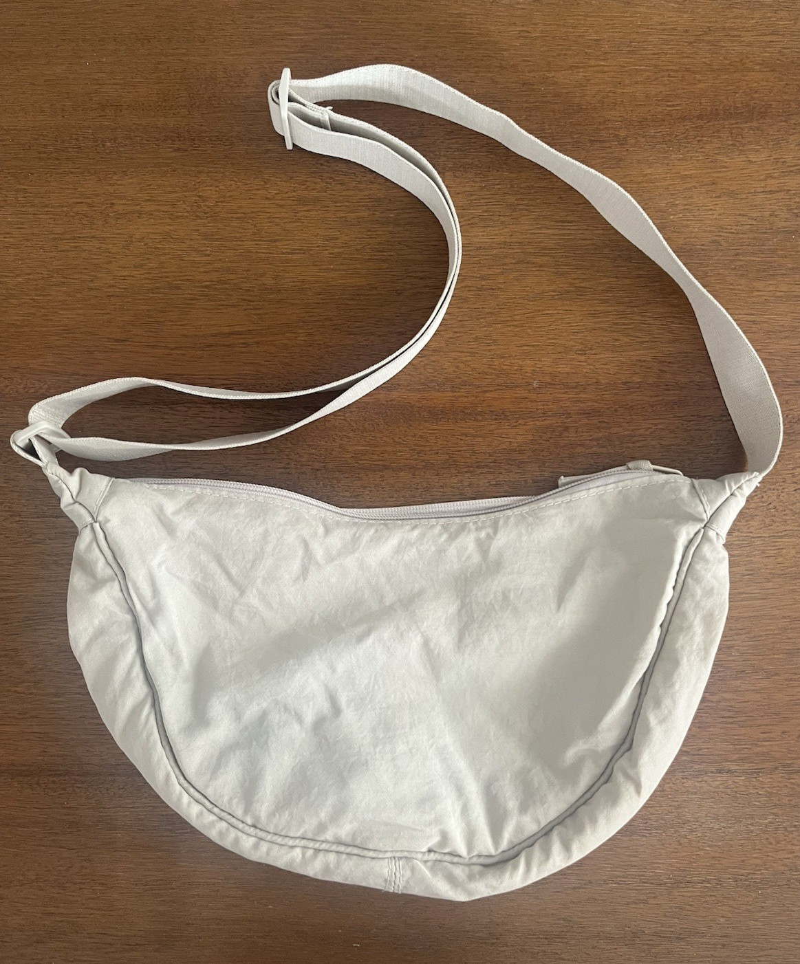 Beige Nylon Crescent Crossbody Sling Bag Adjustable Strap Half Moon Shoulder Bag