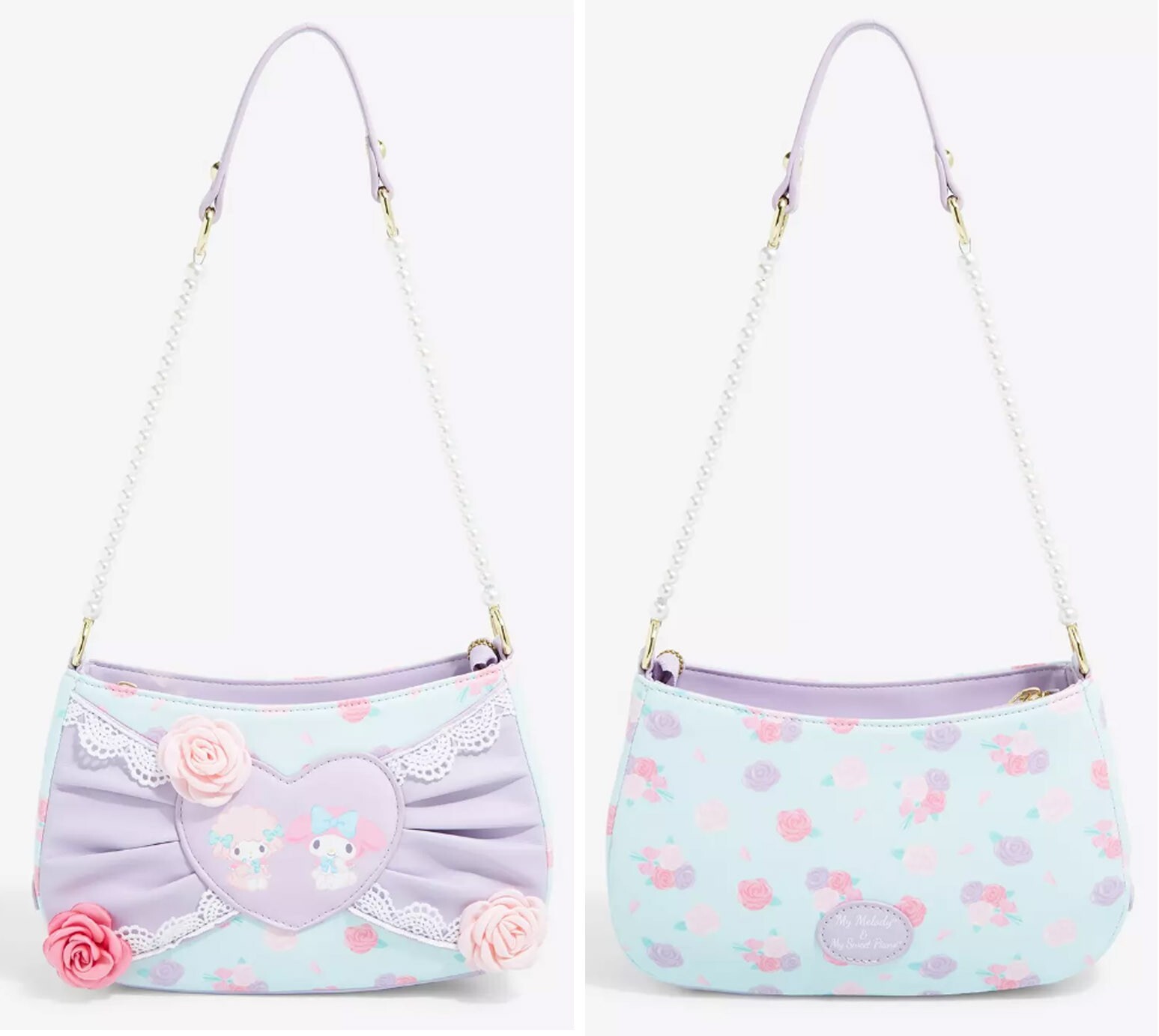 Hello Kitty My Melody & Sweet Piano Pearl Pastel Roses Shoulder Bag Purse – NEW