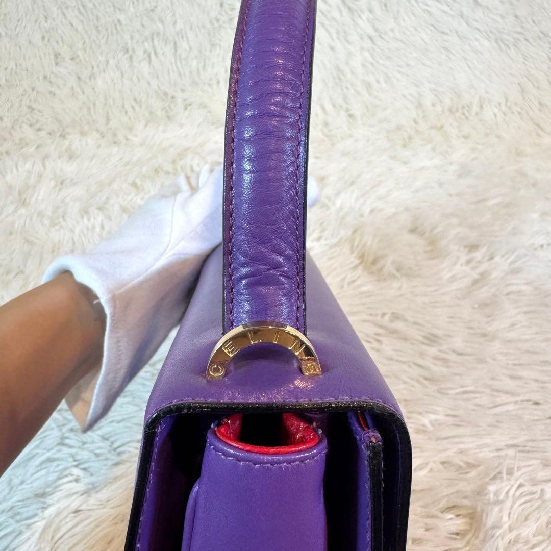 Rare CELINE Old Handbag 2WAY Purple Vintage Leather Authentic From Japan