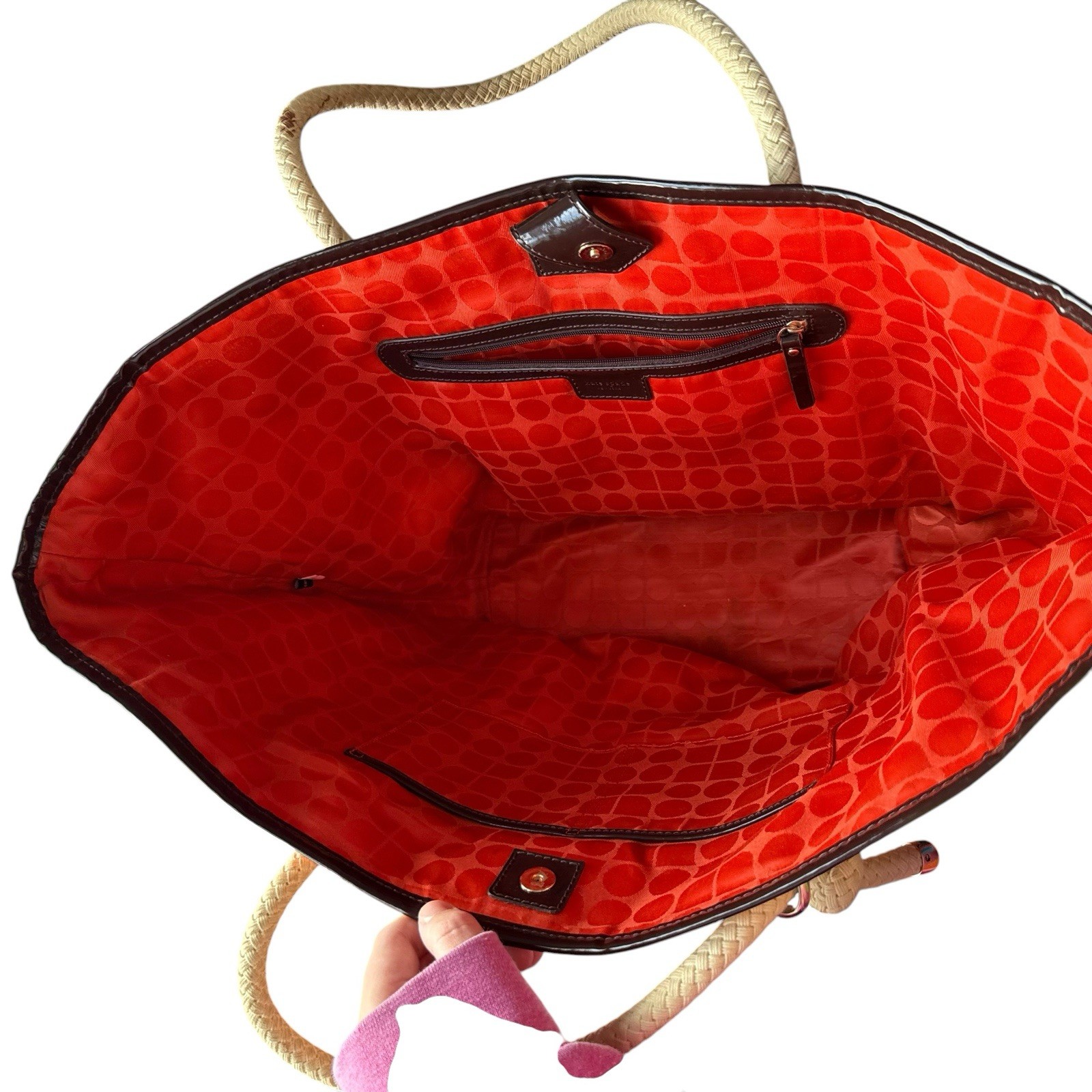 Kate Spade Wicker and Rope Tote Bag Orange Beige Zebra Print Beach Vacation