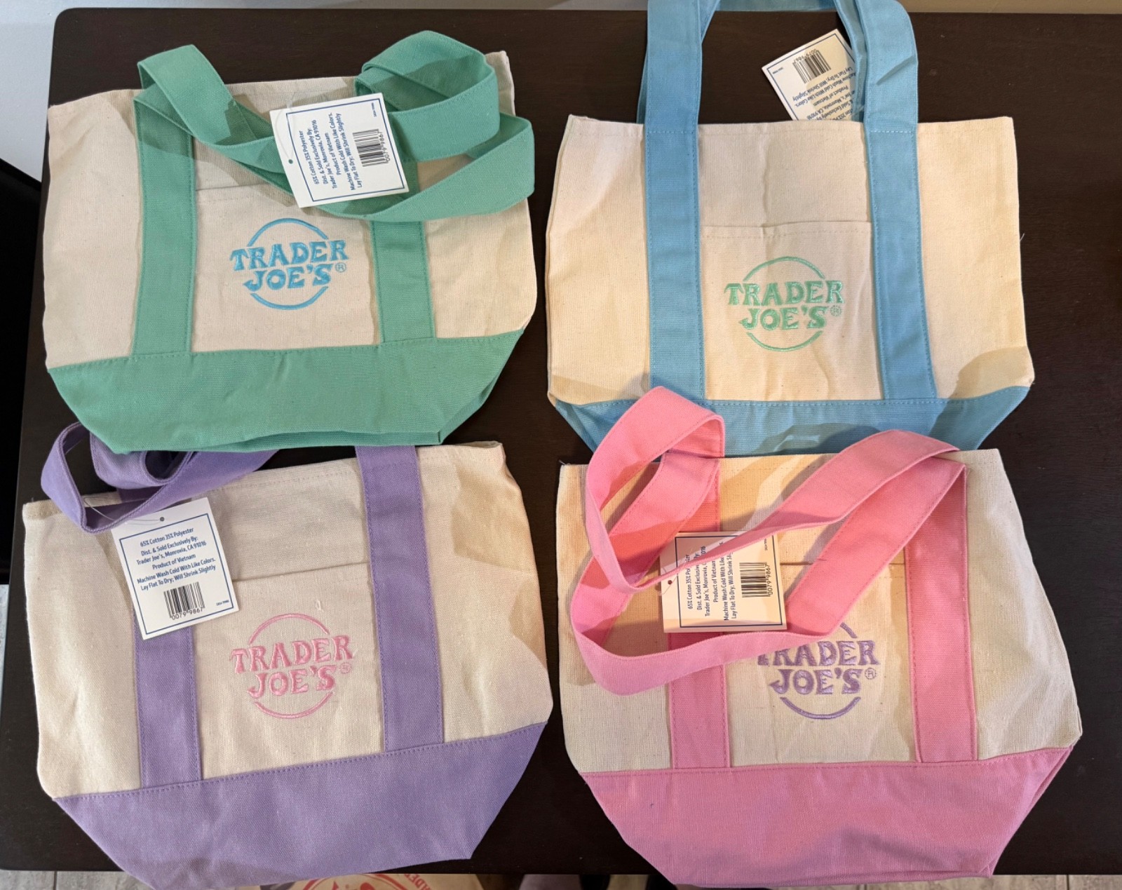 Spring 2026 Trader Joe’s Mini Pastel Canvas Tote Bag Set of 4