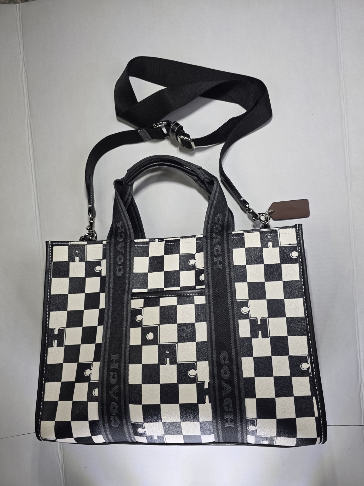 NWT Coach Smith Tote With Checkerboard Print Silver/Black/Chalk CR101
