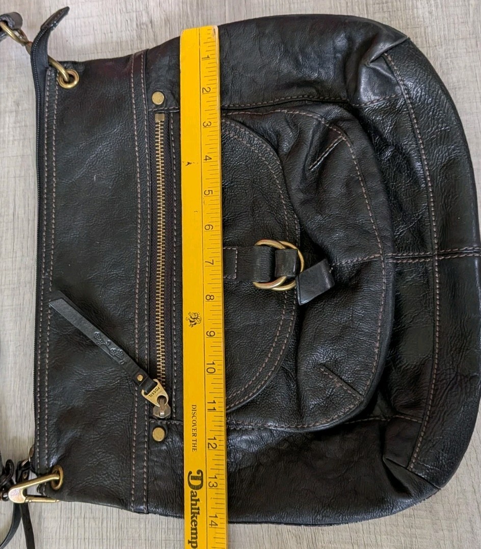 Fossil Genuine Leather Bag Maddox Crossbody Shoulder Purse Black w/ Charm