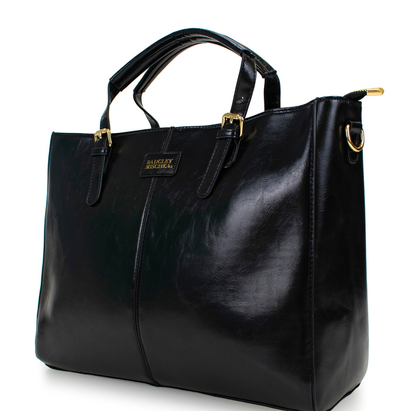 BADGLEY MISCHKA Julia Vegan Leather Tote Weekender Travel Bag Black