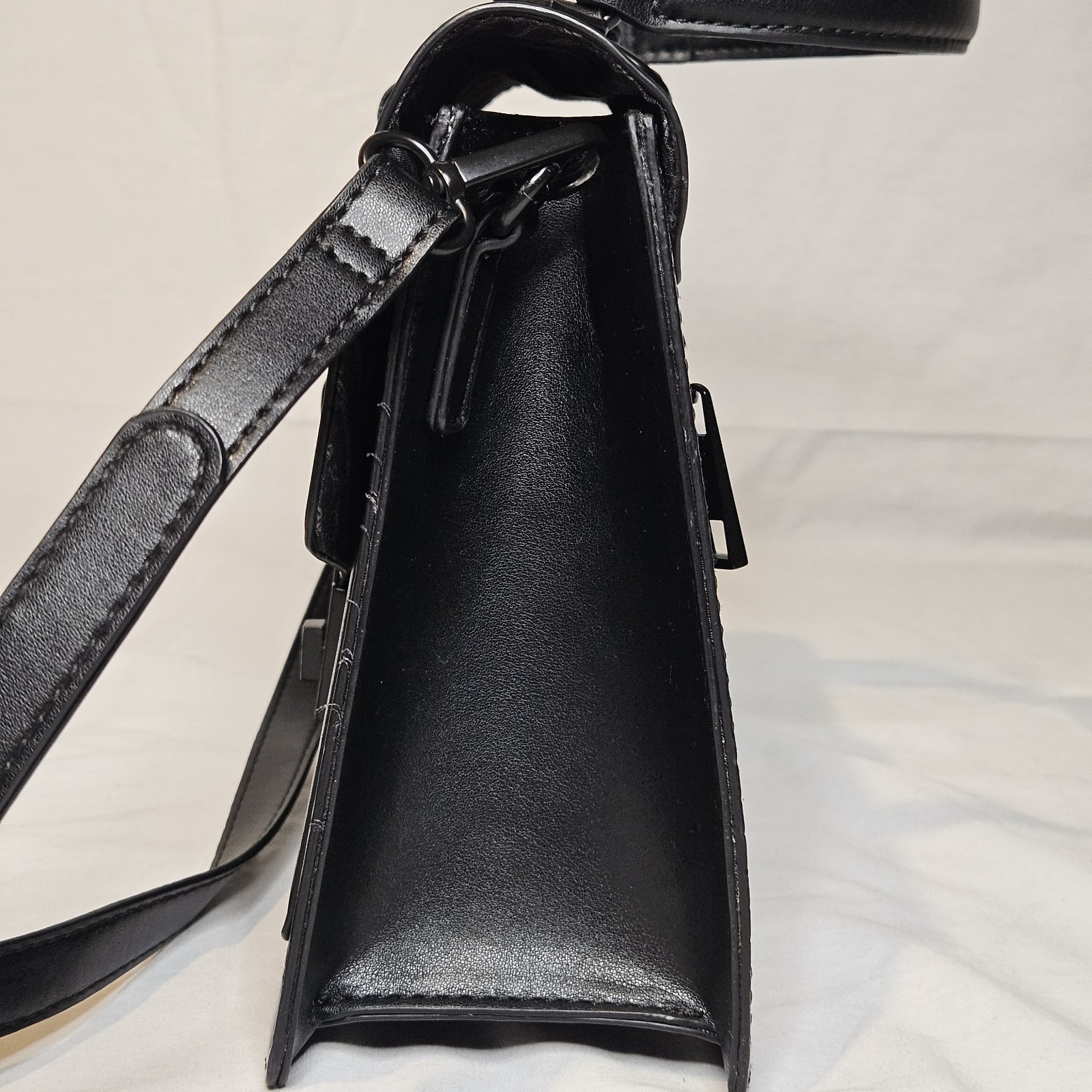 ALDO Black Crocodile Embossed Satchel Top Handle Bag Crossbody and Logo Plaque