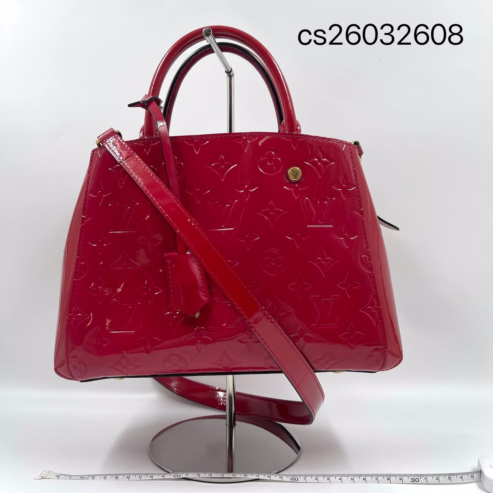 LOUIS VUITTON Montaigne BB Handbag Crossbody Patent Leather Red LV 032608
