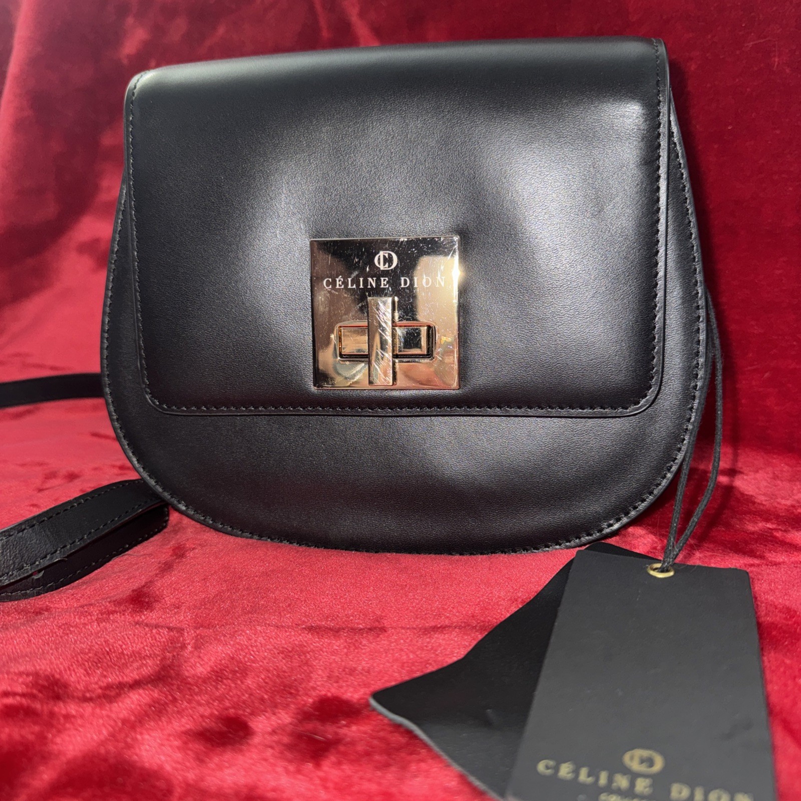 Celine Dion Crossbody Shoulder Bag Black Gold Hardware