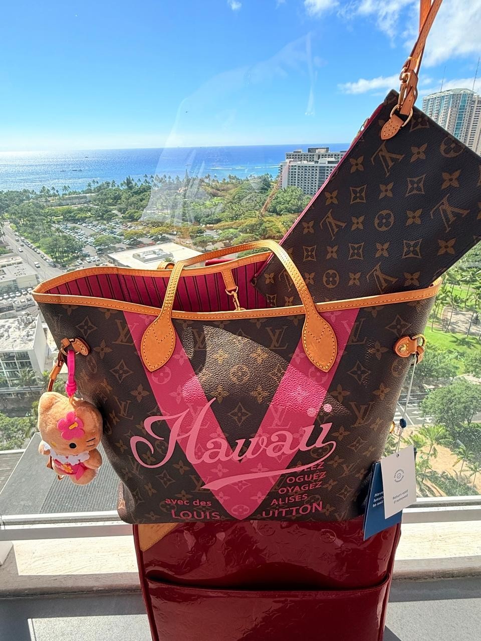 Louis Vuitton Hawaii Neverfull MM Bag Pondichery Bandouliere Pink Inside Out NEW