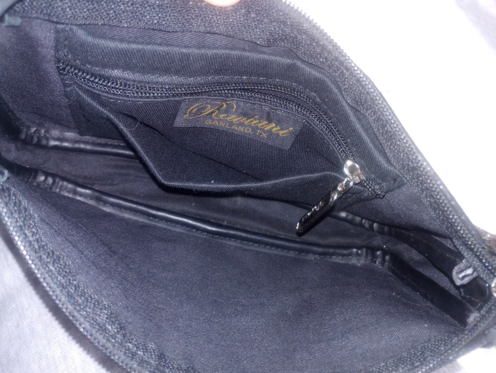 Raviani Black Croc Embossed Shoulder Bag Zip Rhinestone Fleur-de-lis