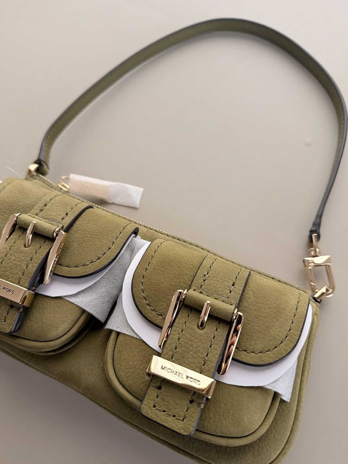Michael Kors Zoe Small Suede Convertible Pochette Shoulder Bag Pistachio NWT