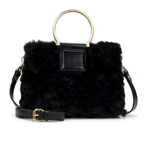 NWT Patricia Nash P629487 Empoli Black Leather & Faux Fur Crossbody Satchel $229