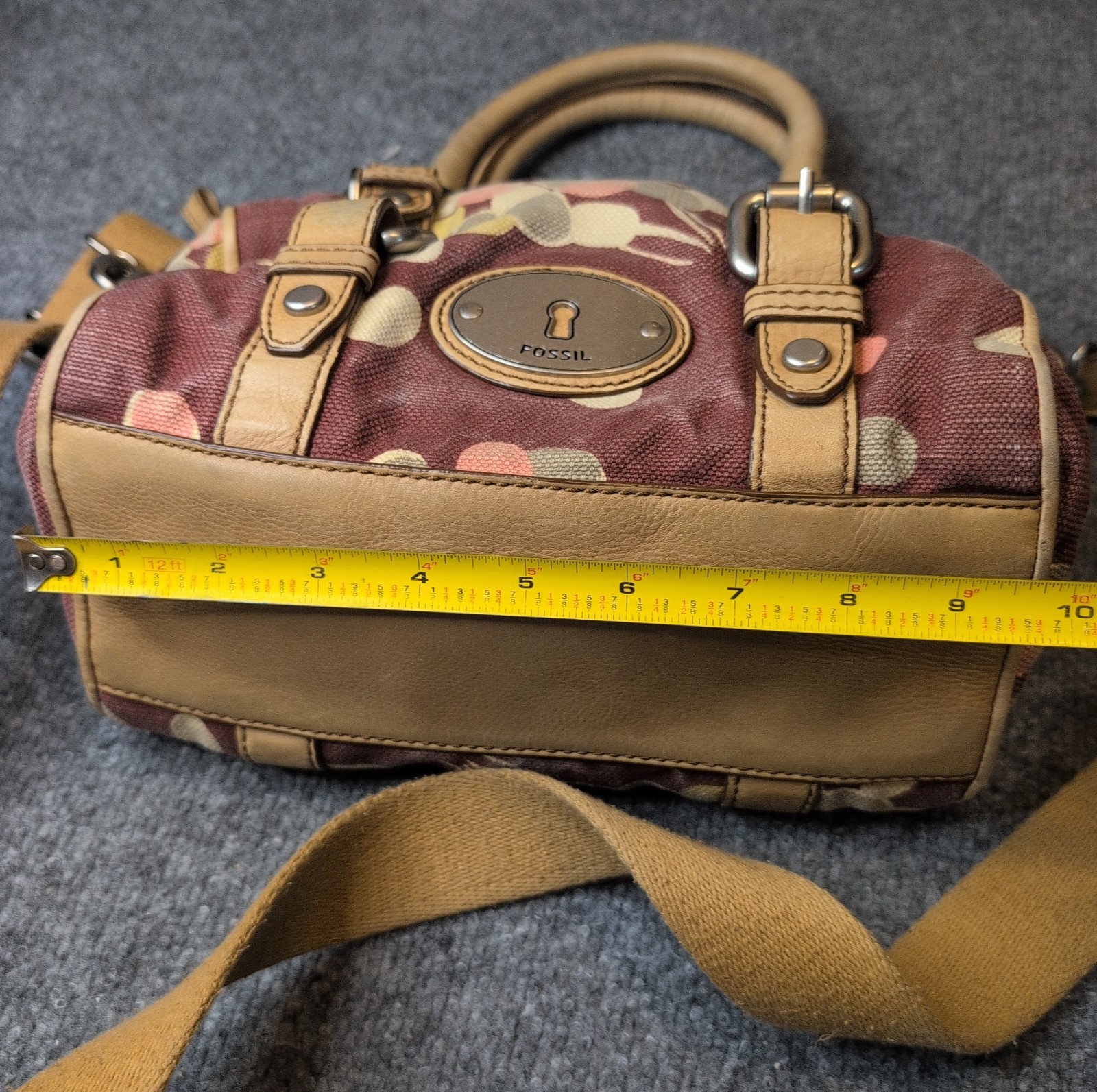 Vintage Fossil Maddox Fabric & Leather Handbag Purse With Strap Floral Y2K