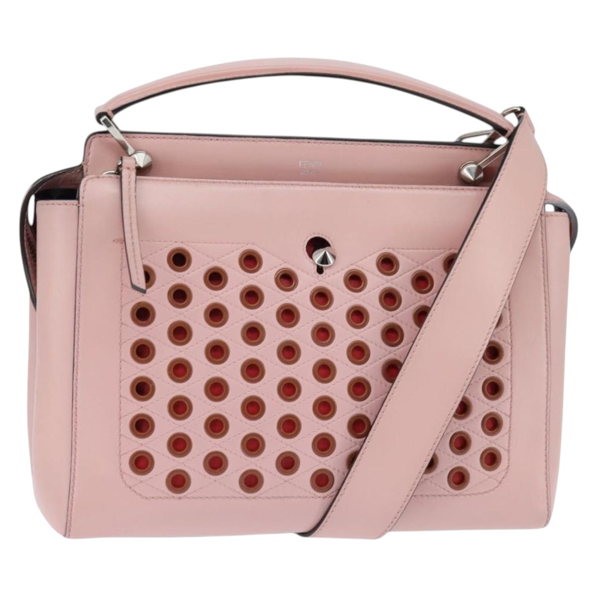 FENDI Dot Com Hand Bag Leather 2way Pink Silver Auth bs30098