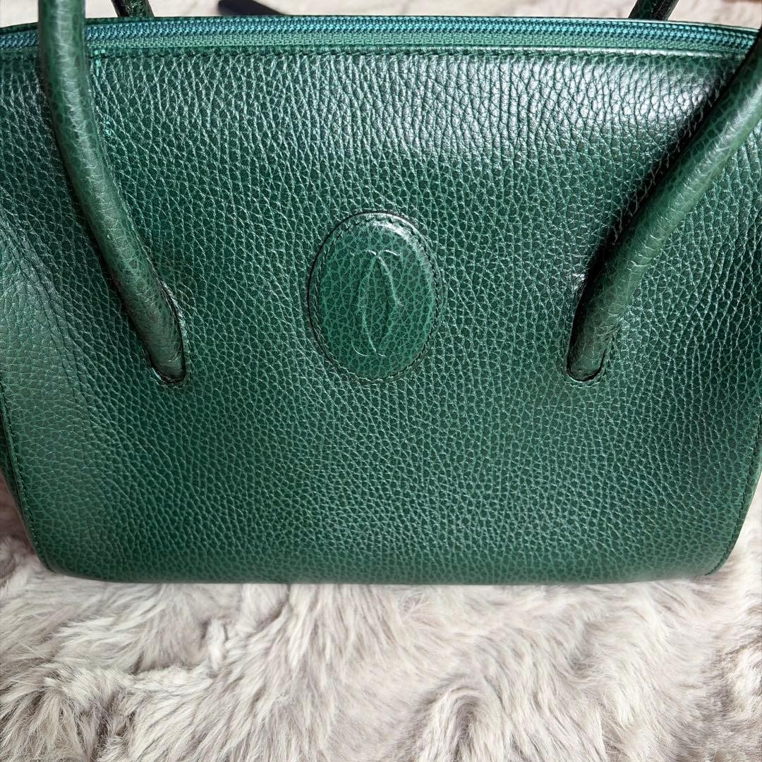 Must de Cartier Authentic Green Handbag Leather Tote 2C Zip w/ Dust bag, Card