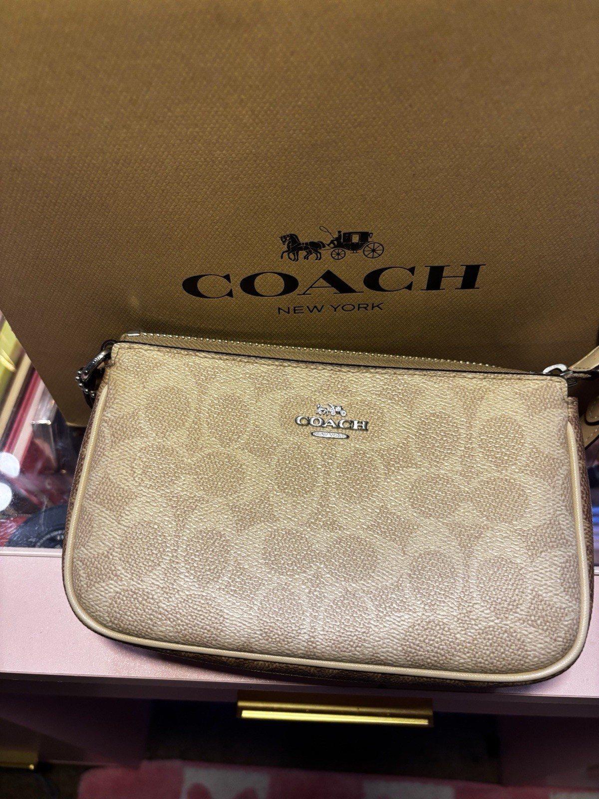 Coach Nolita Wristlet in Light Khaki/Beige Signature Canvas 🤎