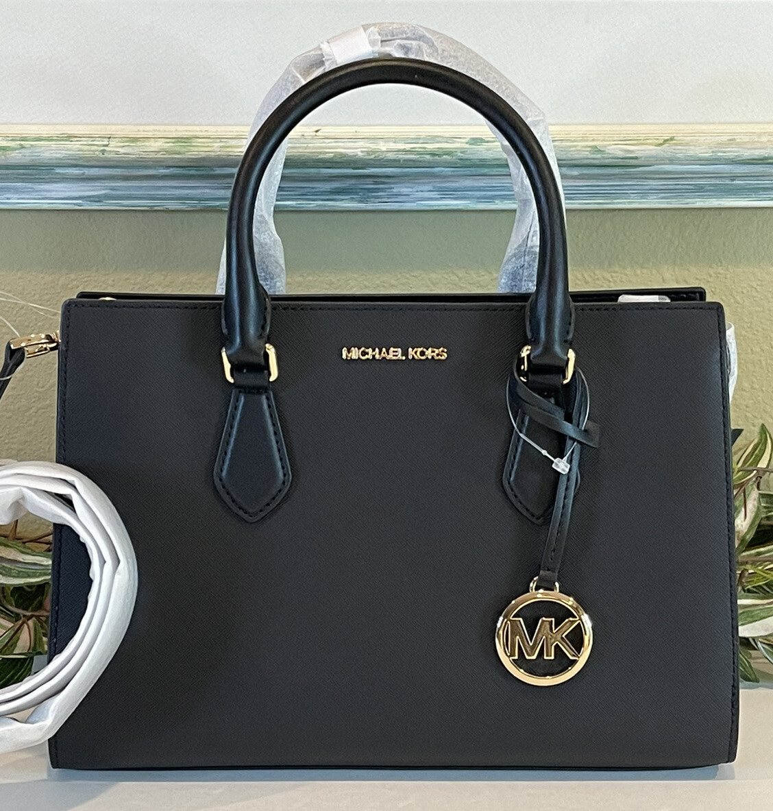 MICHAEL KORS SHEILA MEDIUM TRIPLE COMPARTMENT SATCHEL SHOULDER BAG MK BLACK GOLD