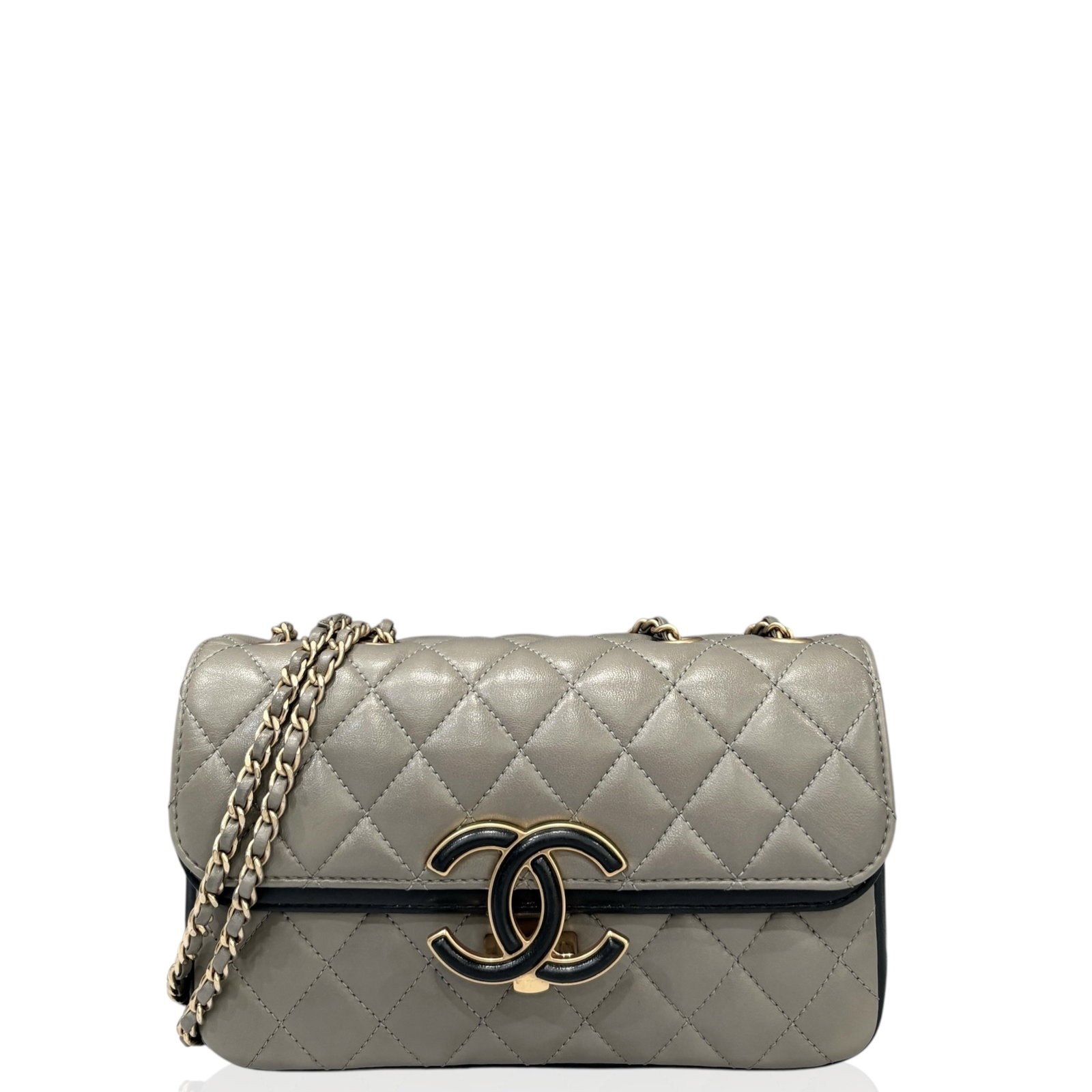 Chanel Quilted Flap Bag Dark Navy Grey Lambskin (hs051326a2)