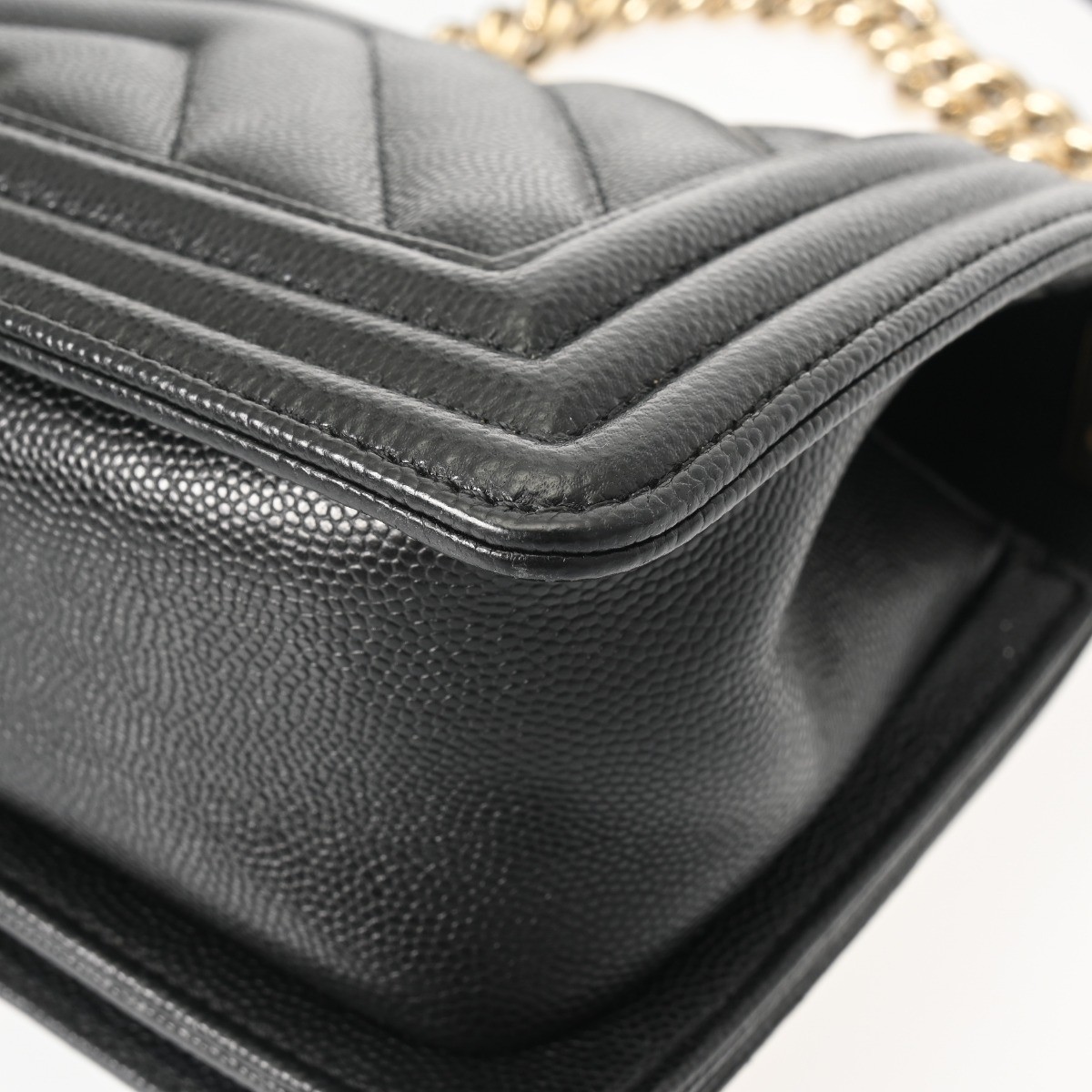 CHANEL ChainShoulder 7.9″ A67085 Boy Chanel/V Stitch Caviarskin black Women …