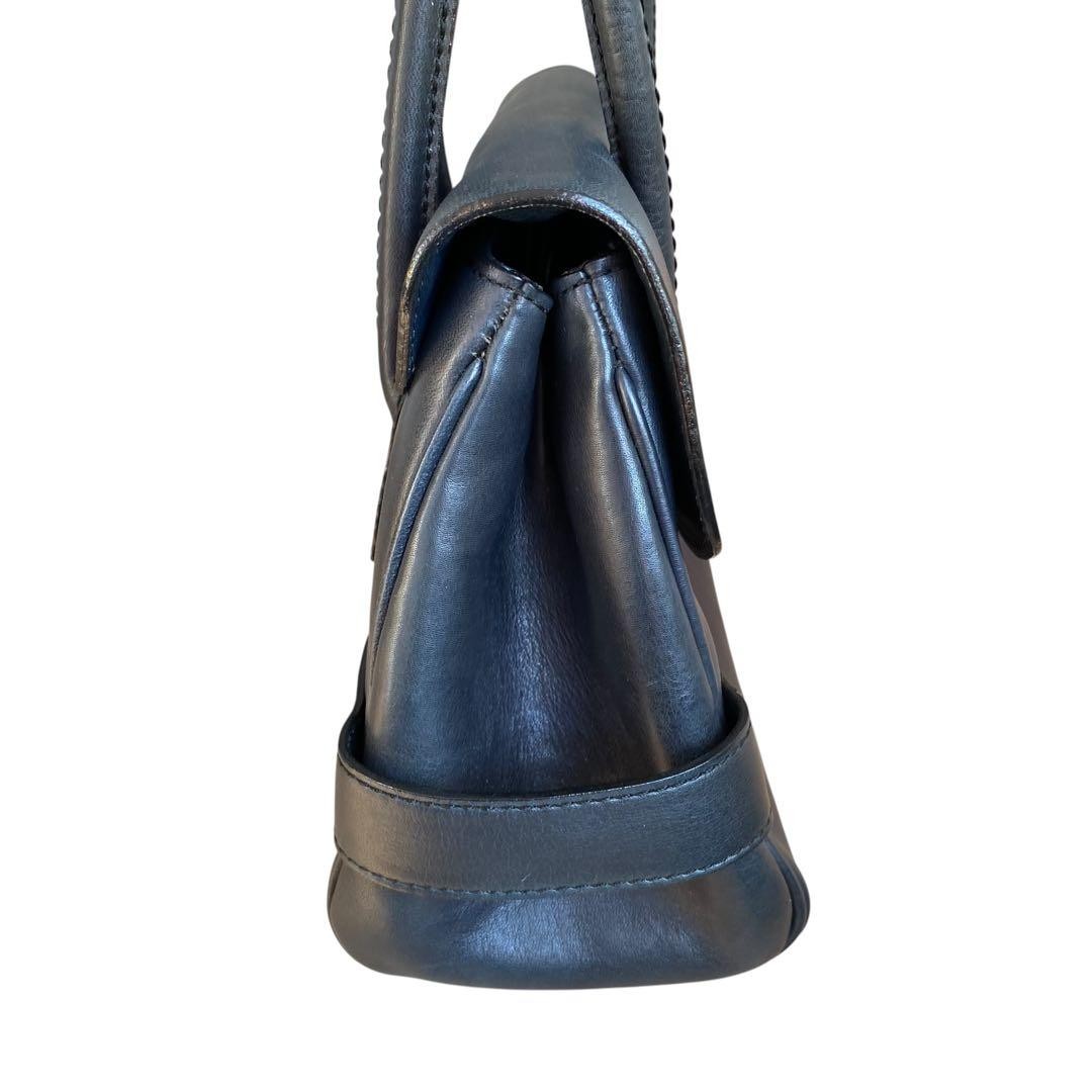 Tsuchiya Kaban Leather Turnlock Tote Bag Navy Japan