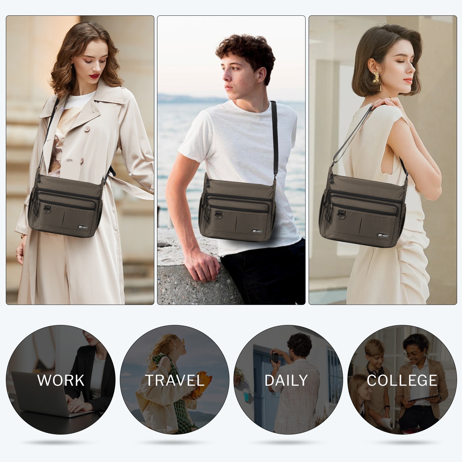 Multi Pocket Purse Lightweight Waterproof Shoulder Handbag Casual Travel Satchel