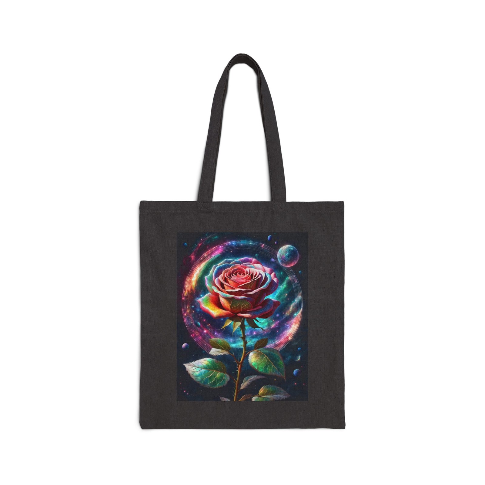 Rainbow Rose Cosmic Space Flower Cotton Tote Gift Shopping Bag
