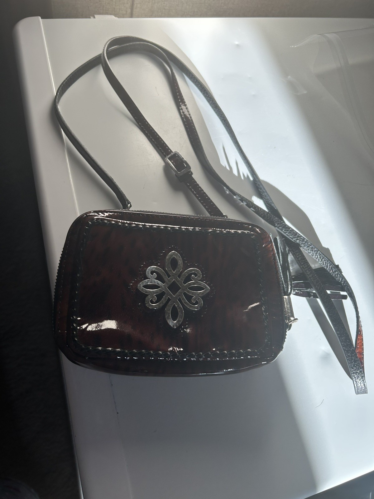 BRIGHTON BRAZOS Wild TIGER Patent Leather Purse WALLET ORGANIZER Crossbody BaG