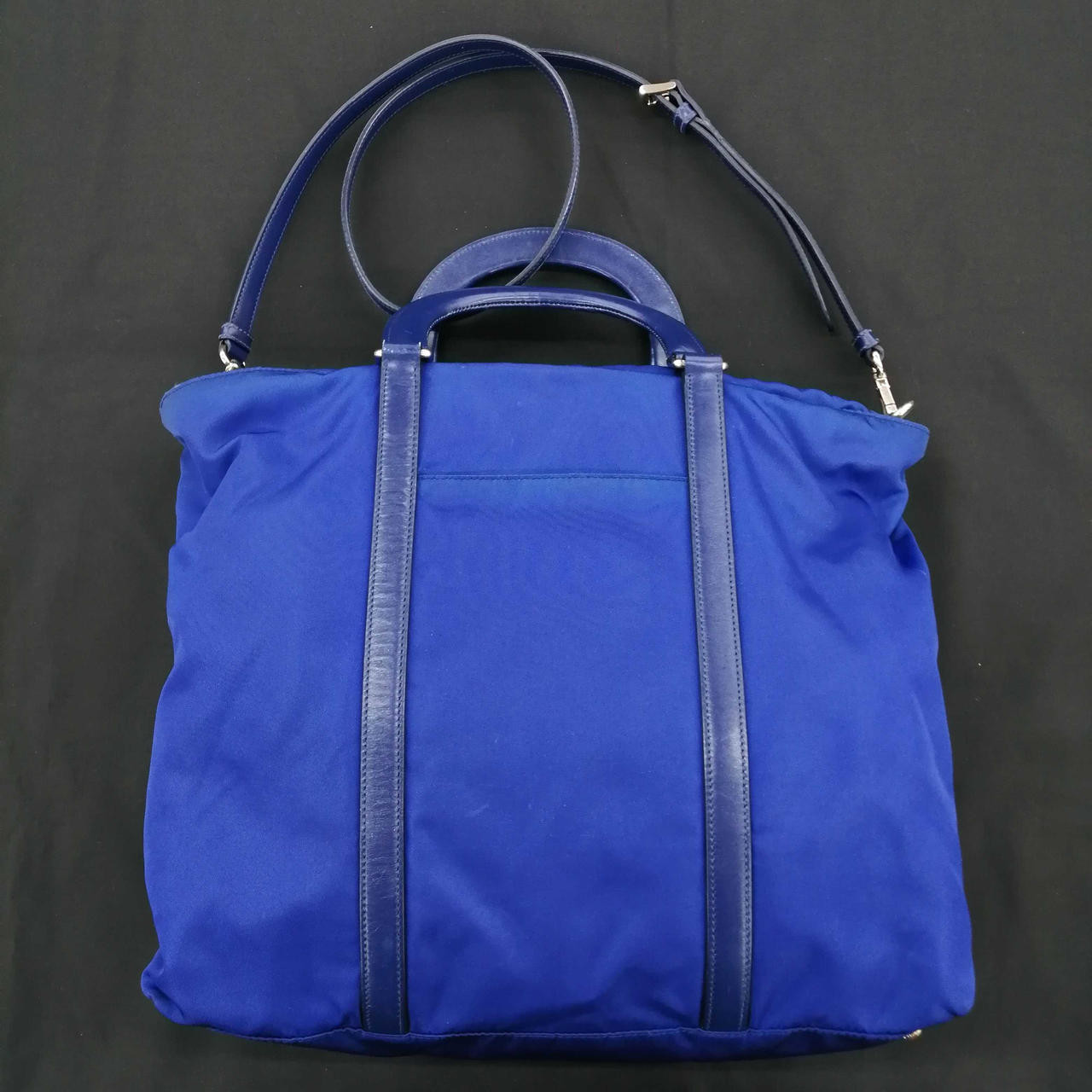 PRADA Blue Nylon 2Way Tote Shoulder Bag Large USED FS 34cm×31cm Used From Japan