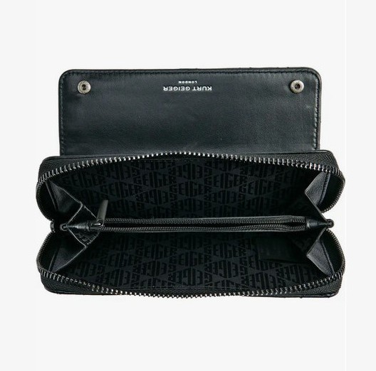 NWT Kurt Geiger London Brixton Drench Leather/Chain Shoulder Crossbody Bag Black