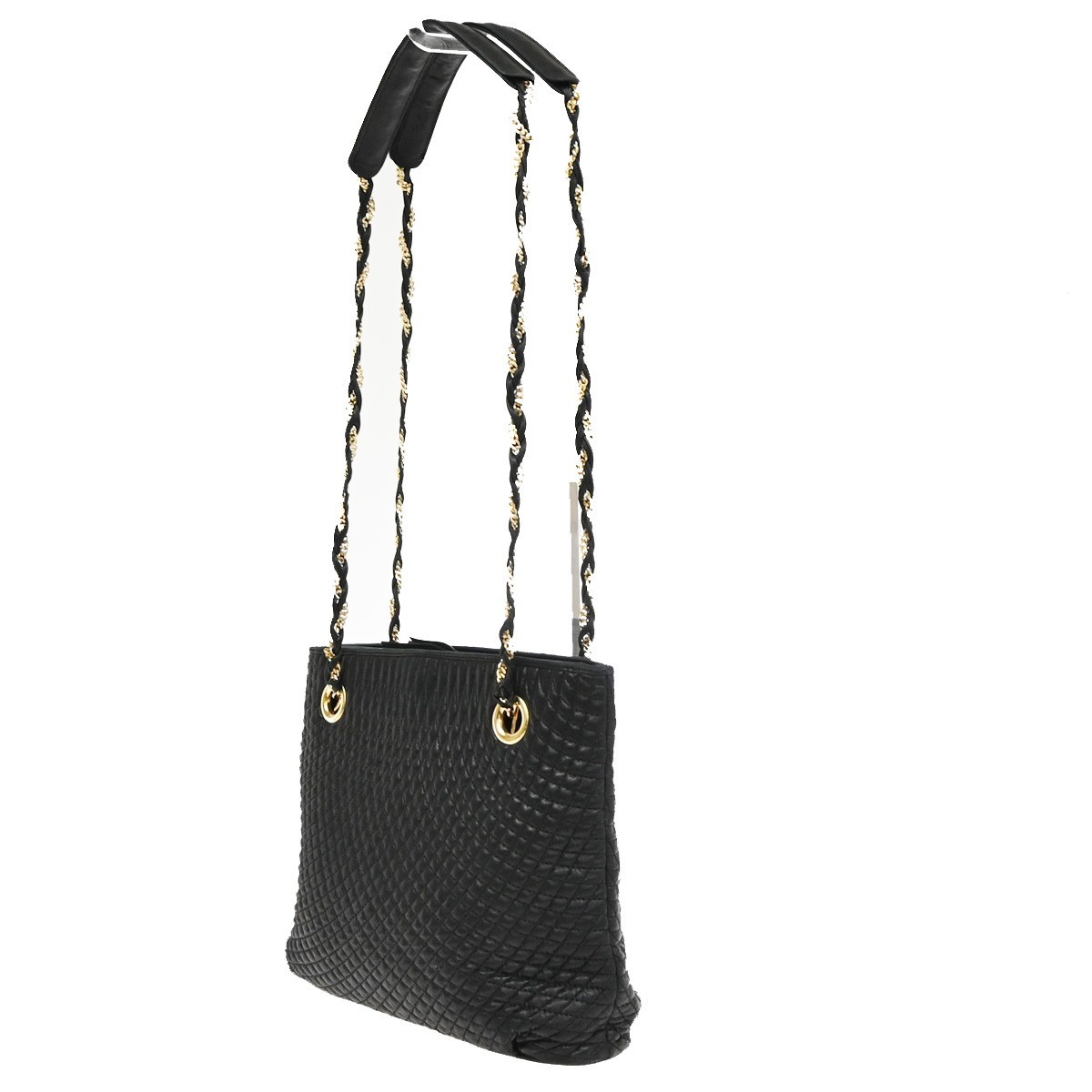 BALLY B Logo Quilted Chain Shoulder Bag Leather Black GHW Switzerland 01CA846