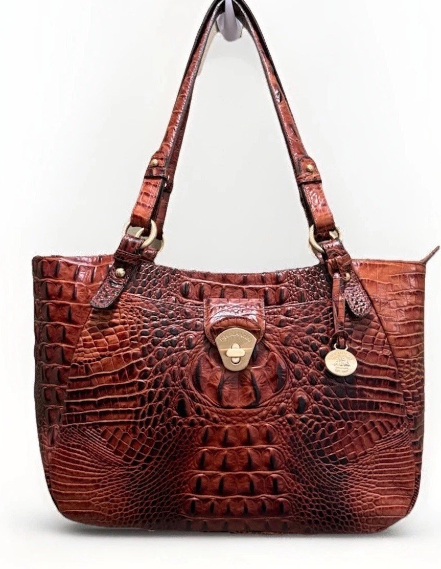 VTG Brahmin Collette Pecan Melbourne Crocodile Embossed Leather Purse Handbag