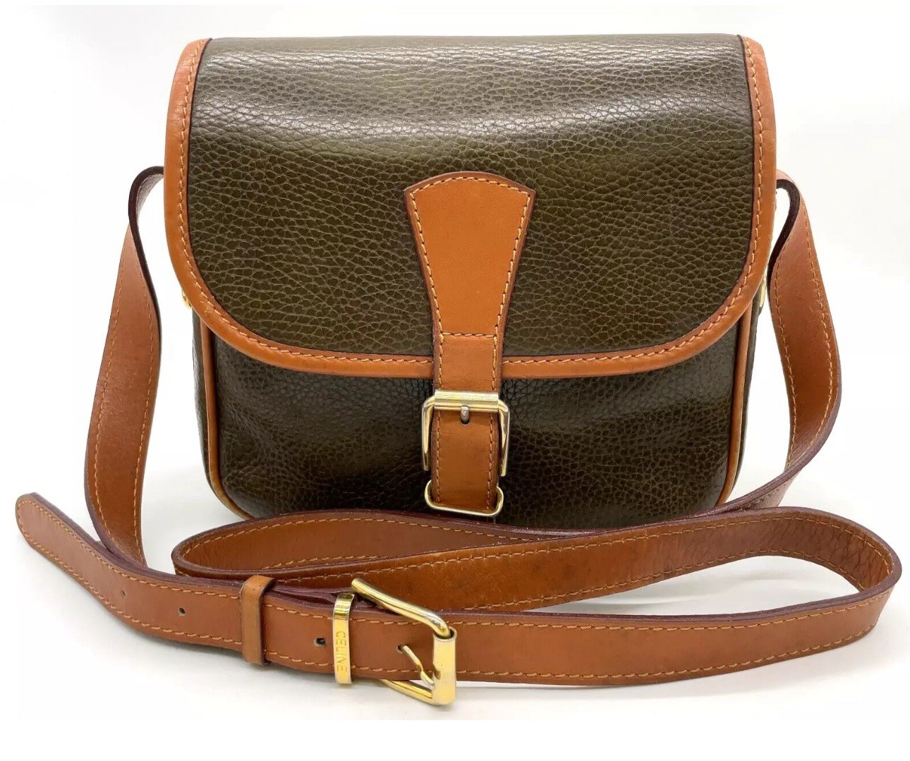 CELINE Triomphe Crossbody Mini Tan Canvas/Leather