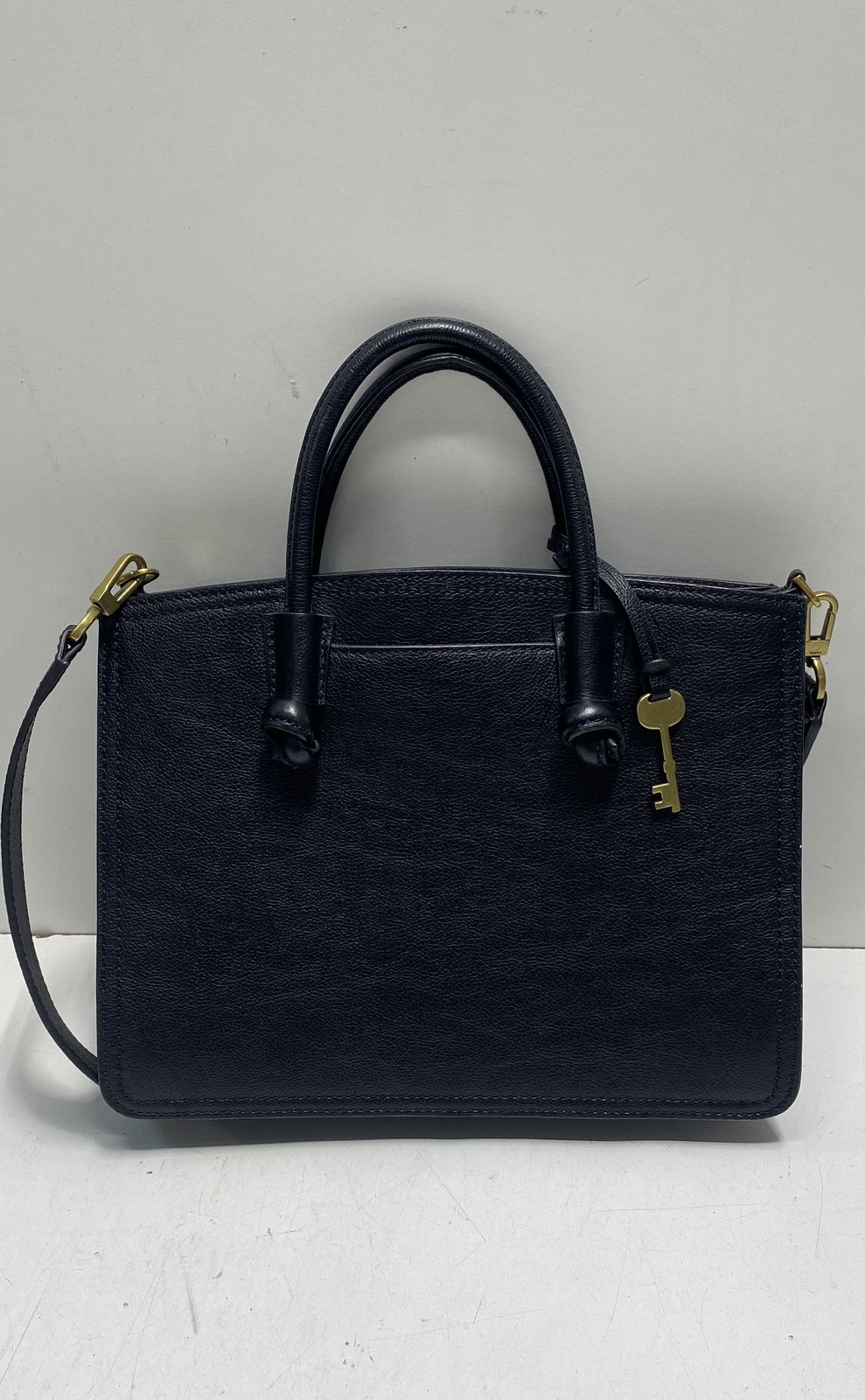 Fossil Black Pebbled Leather Carmen Satchel Crossbody Bag Gold Hardware