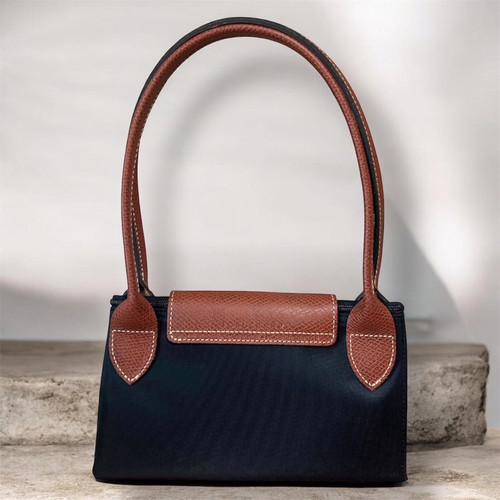 Longchamp Le Pliage Medium Tote Bag Navy Women’s Nylon Leather Shoulder