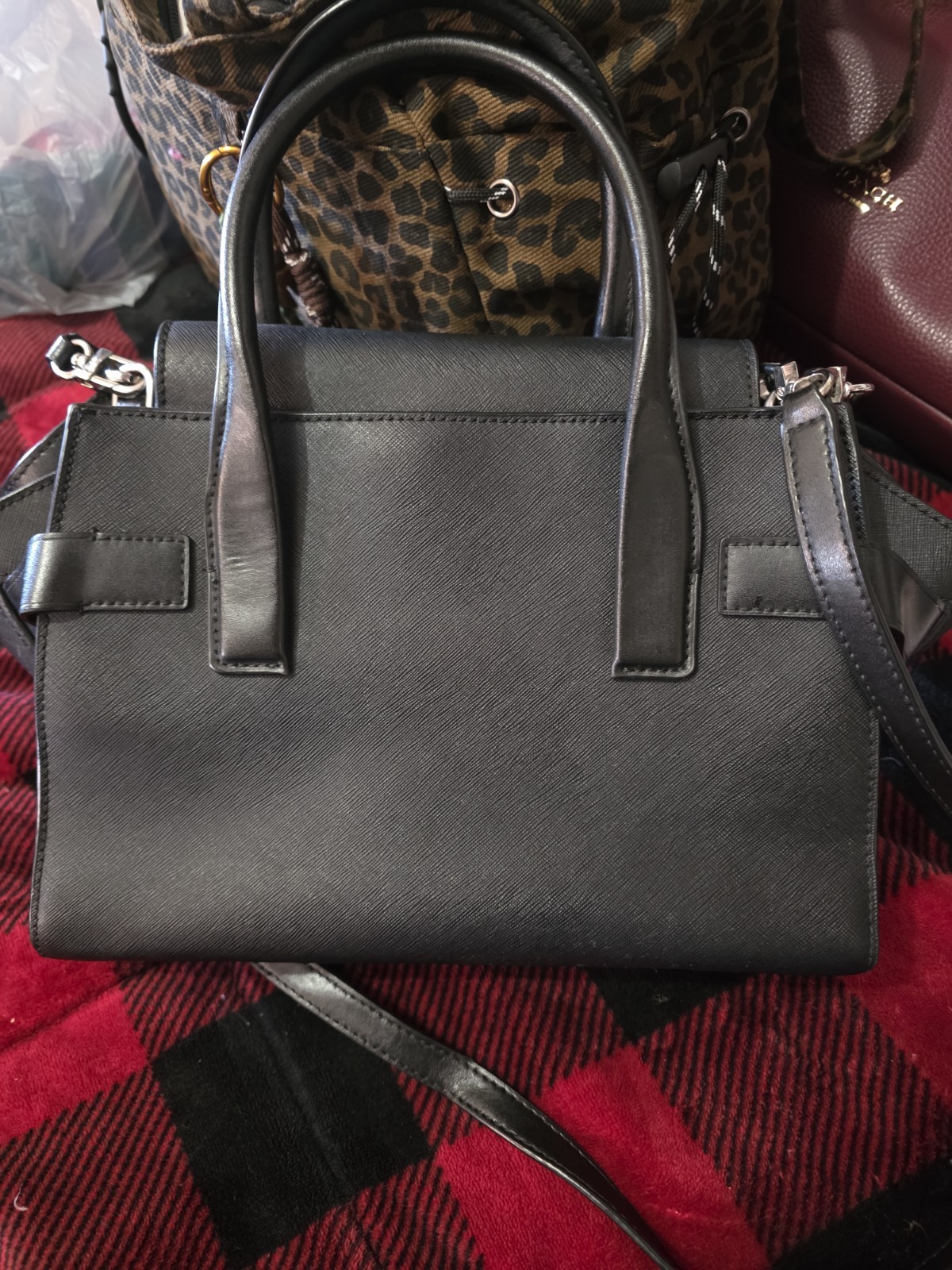 Michael Kors Black Medium Satchel Top Handle Chain Strap Detachable Strap