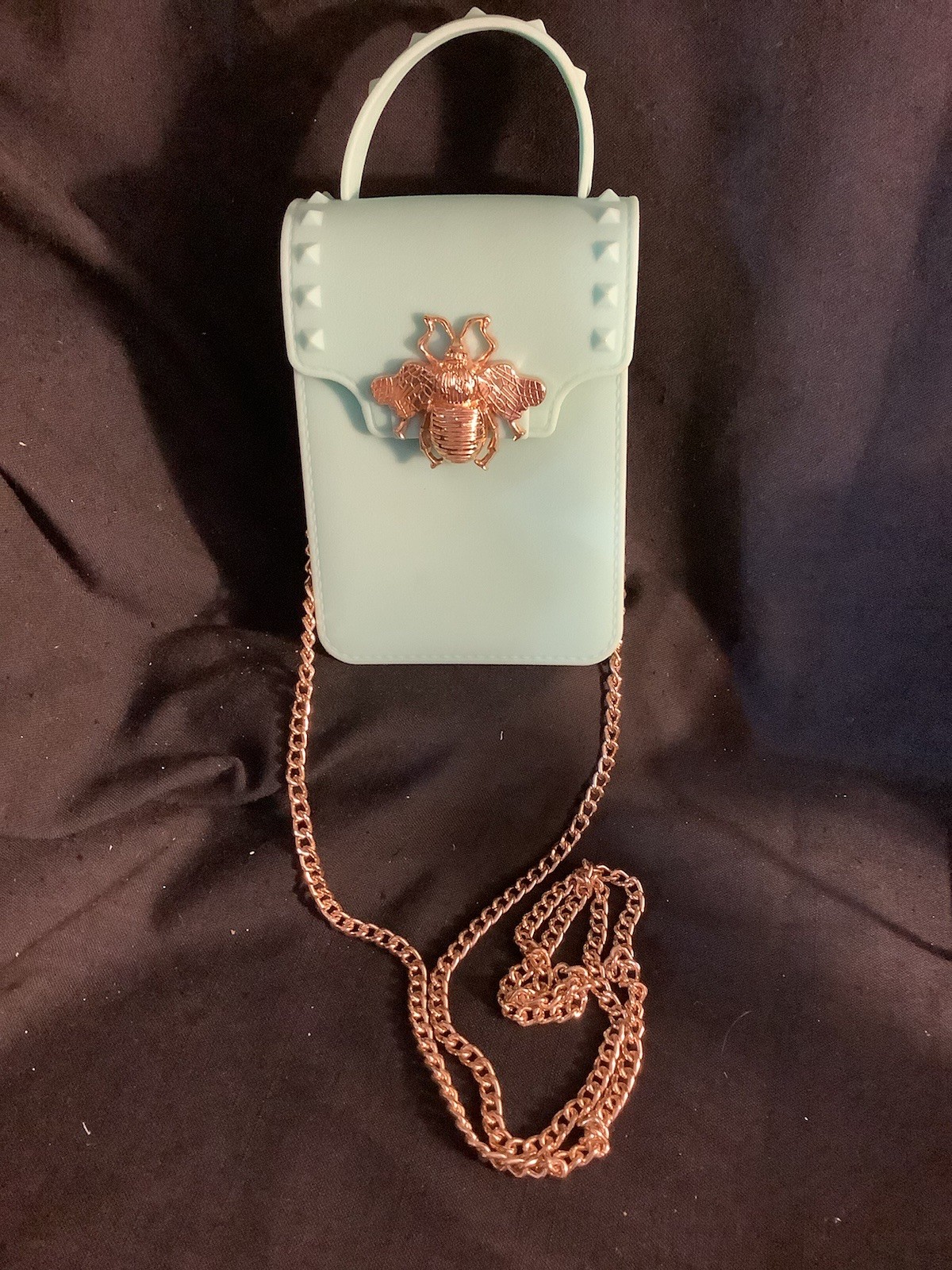 Emperia Gold Queen Bee Mini Jelly Cross Body/Purse w/Gold Chain Mint Green NWOT
