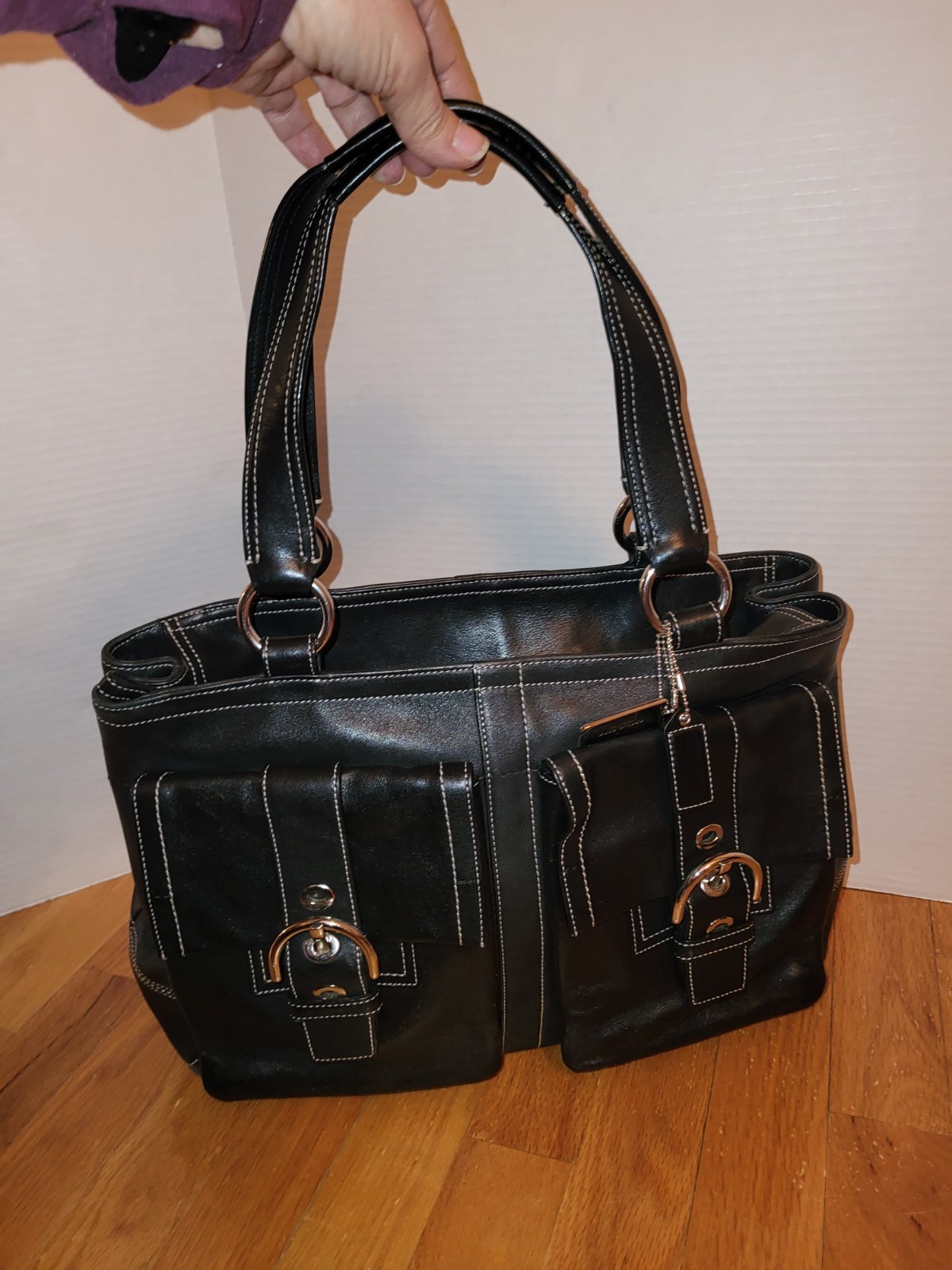 Coach F06468 Soho Tote Satchel Black Leather Double Handle Purse Handbag Large