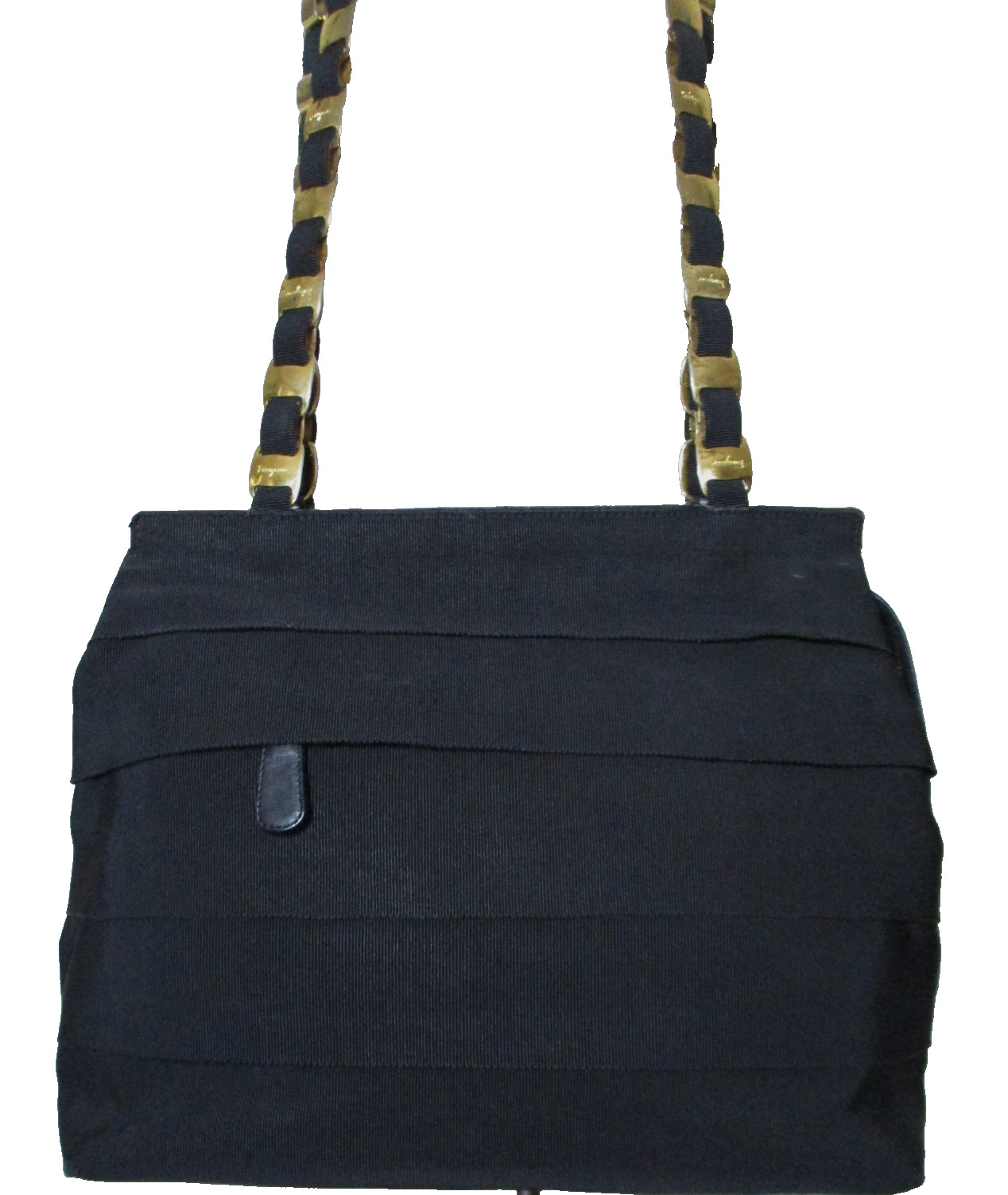 Salvatore Ferragamo Vara Tiered Shoulder Bag AU-21 5252 Black Canvas Logo Chain