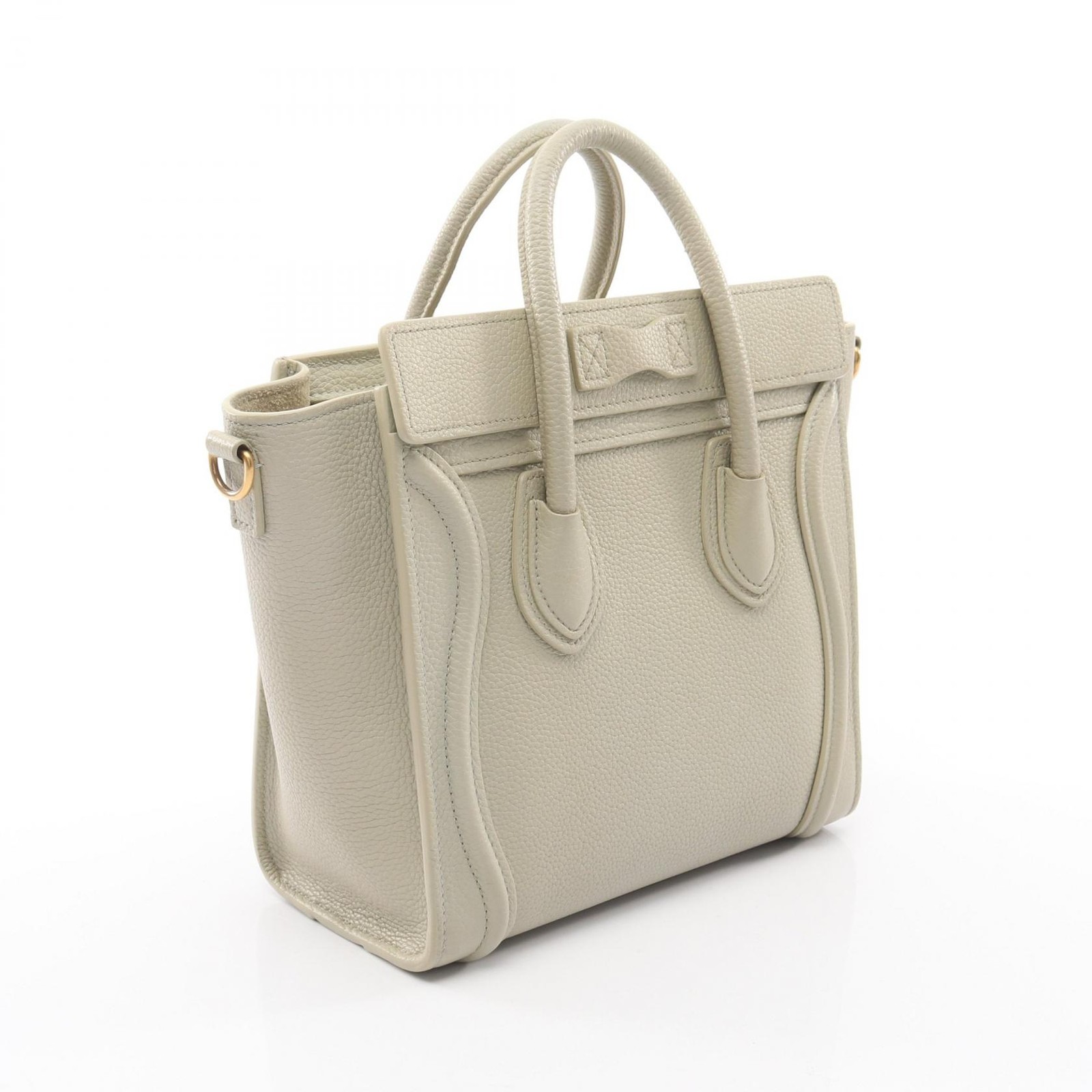 CELINE Luggage Nano Shopper Shoulder Handbag 189243 leather Green Used Women