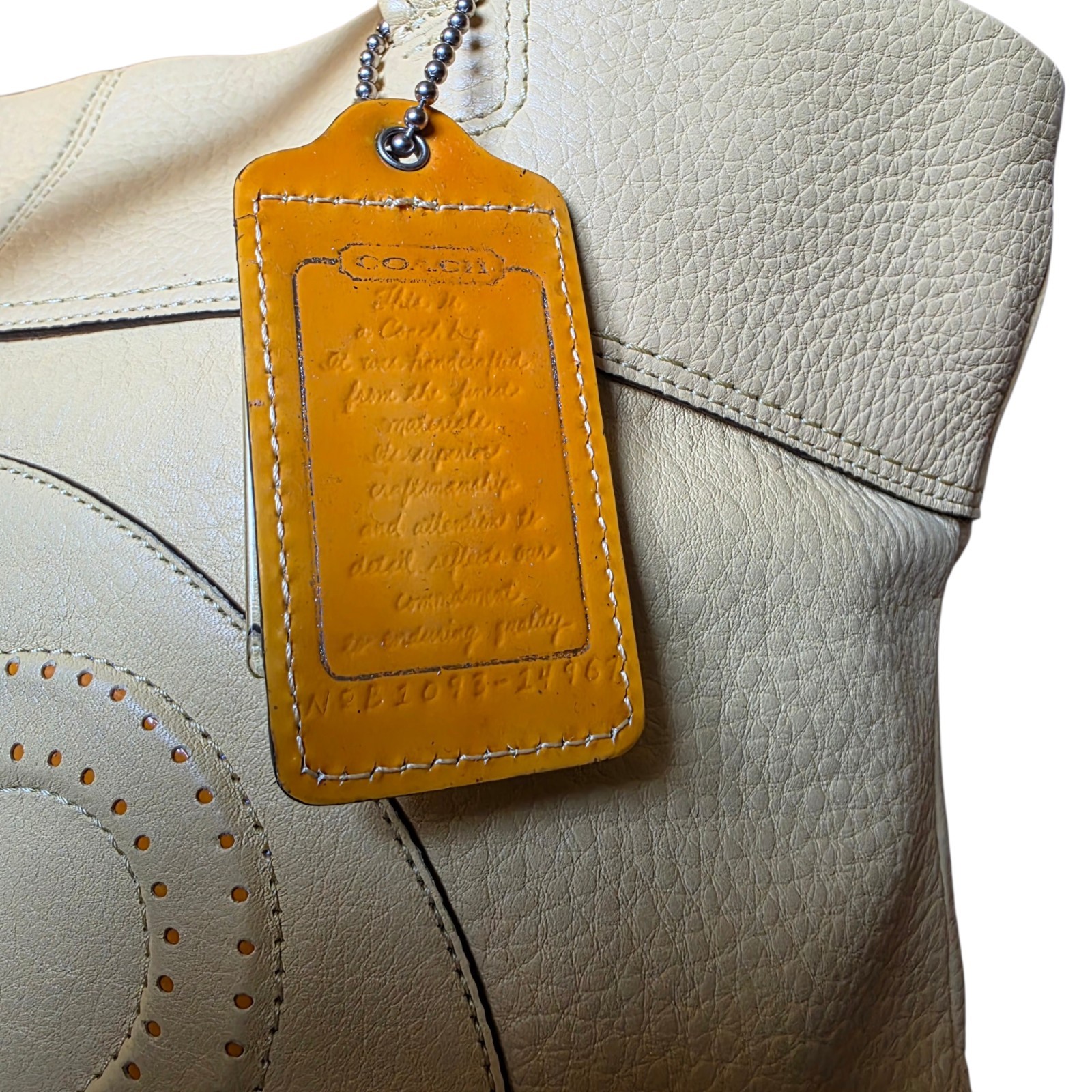 Coach Julia Perry Tote Butter Yellow Pebbled Leather Large Op Art Logo Handbag
