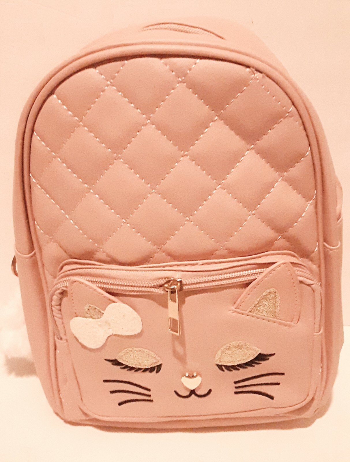 Cat Faux Leather 8″ Mini Backpack Glitter Ears Lady Purse Travel Bag New Pink