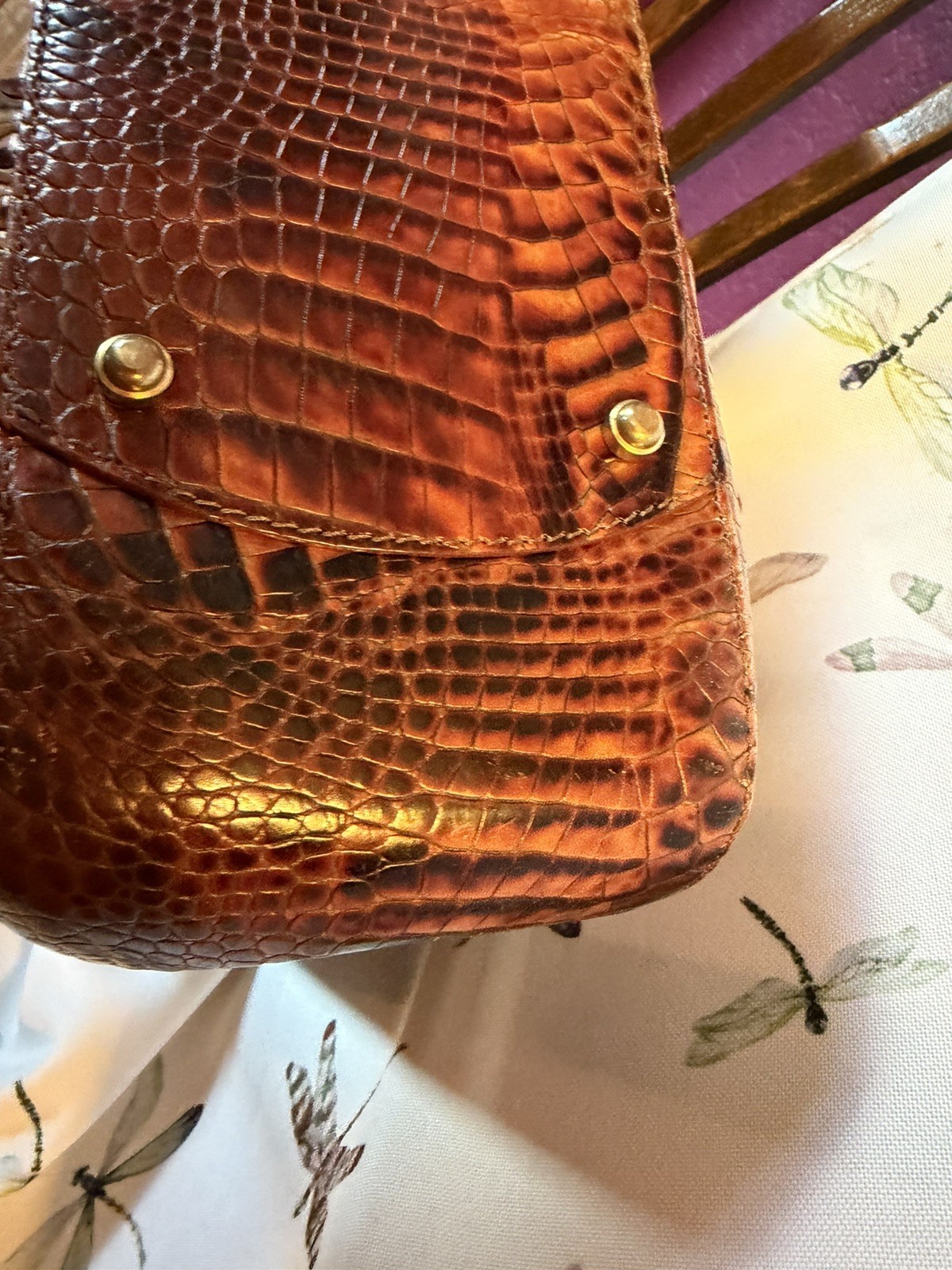 Brahmin Pecan Crocodile Embossed Leather Purse AND Matching Wallet ~Both Perfect