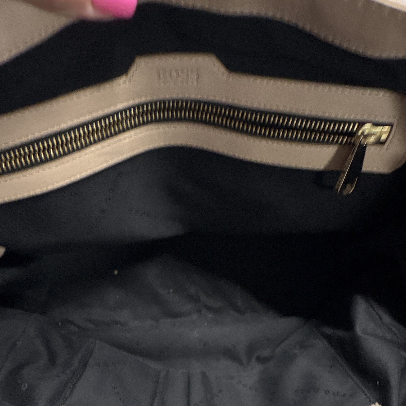 BOSS Hugo Boss Beige/Black Satchel Top Handle Detachable Strap Gold