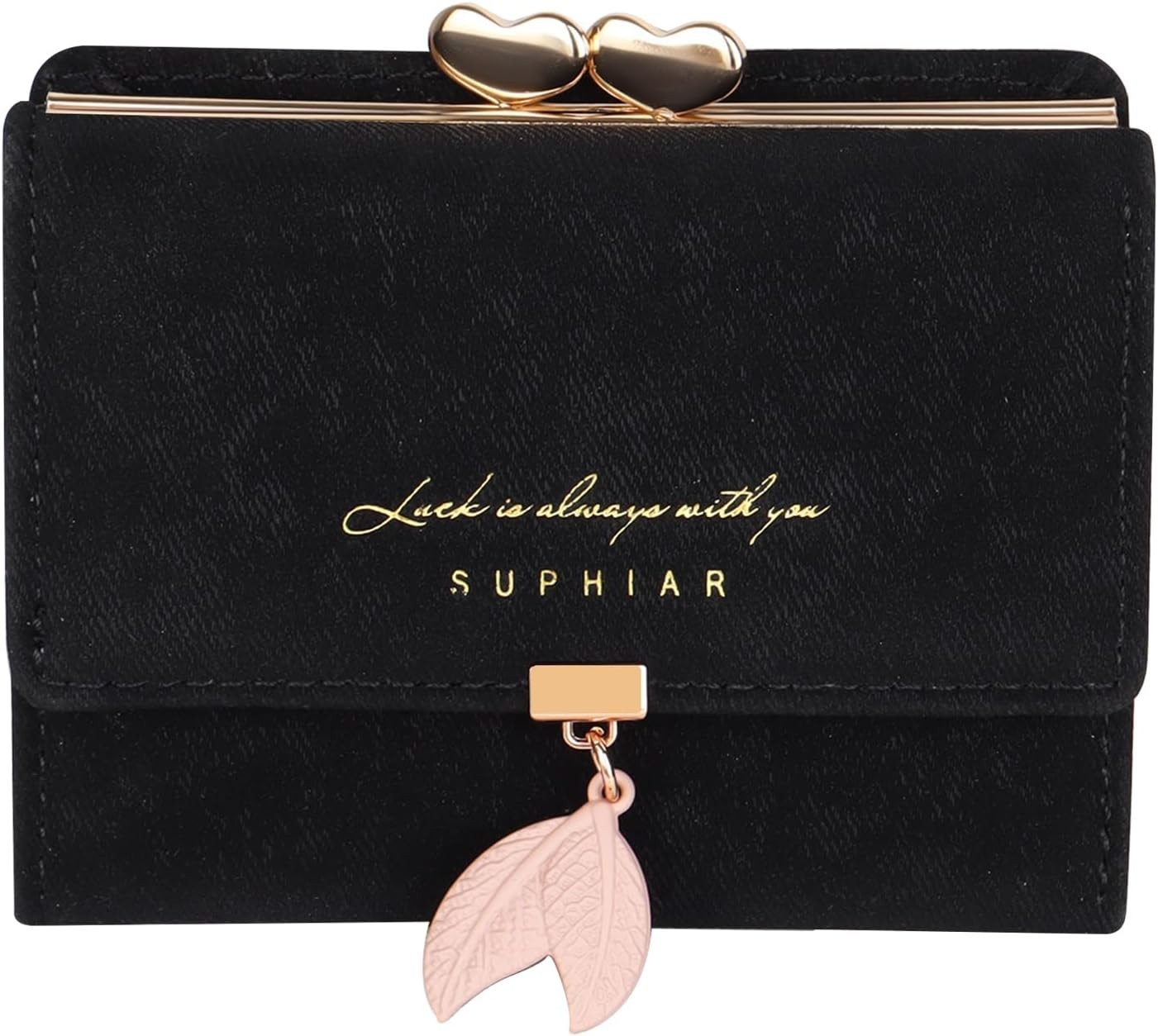 Trifold Wallet for Women RFID Blocking Compact Leather Coin Purse with Kiss-lock