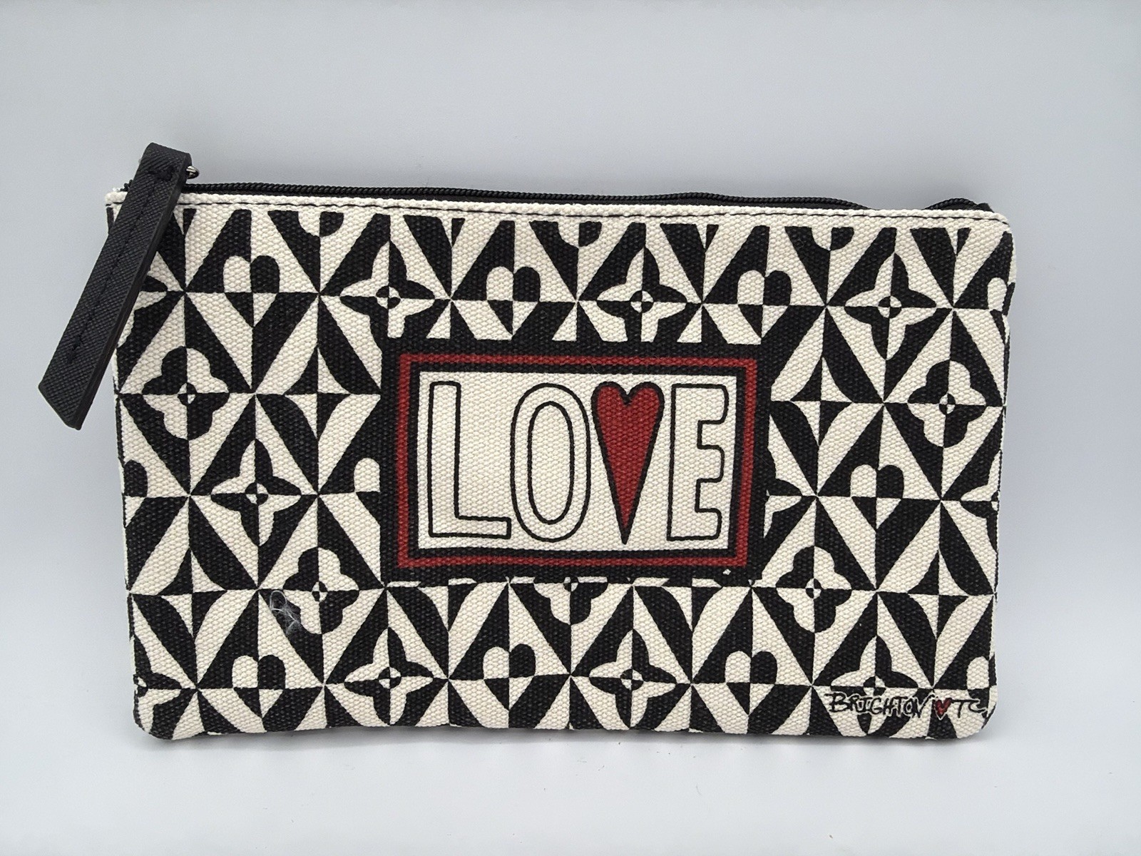 Brighton Canvas Zippered Pouch LOVE Black White Red Makeup Bag or Pencil Case